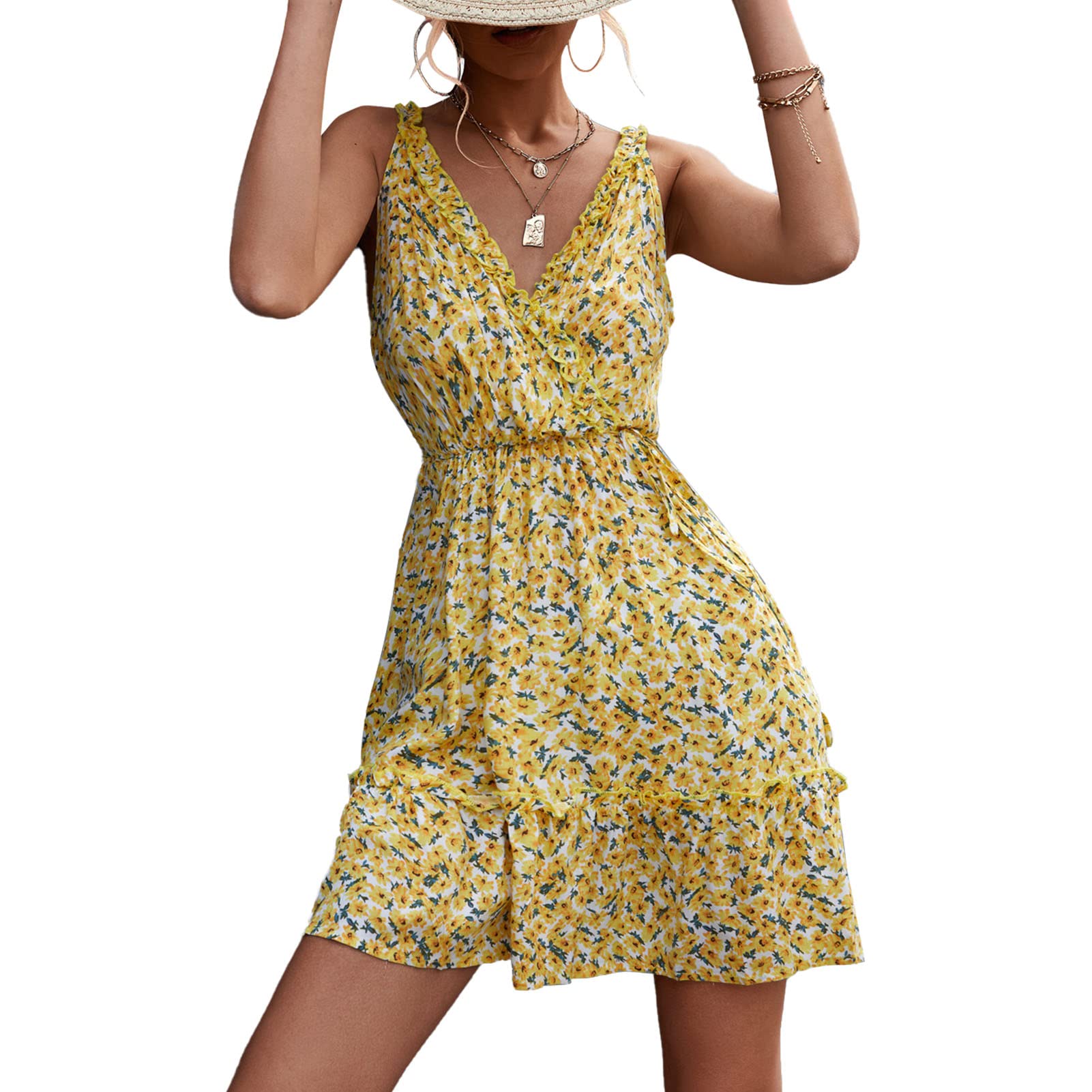 Pissente Women's High Waist Floral Summer Dress - Sleeveless Boho Maxi Dress for Beach, Vacation & Casual Wear | Plus Size Options Available
