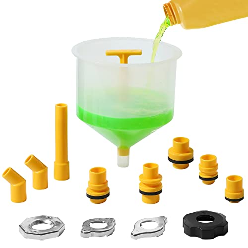 OEMTOOLS 87009 No-Spill Coolant Funnel Kit - 15 Piece Universal Fit Translucent Cooling System Tool for Hard-to-Reach Radiators - Perfect for Car Maintenance, DIY Auto Repair & Engine Flushing