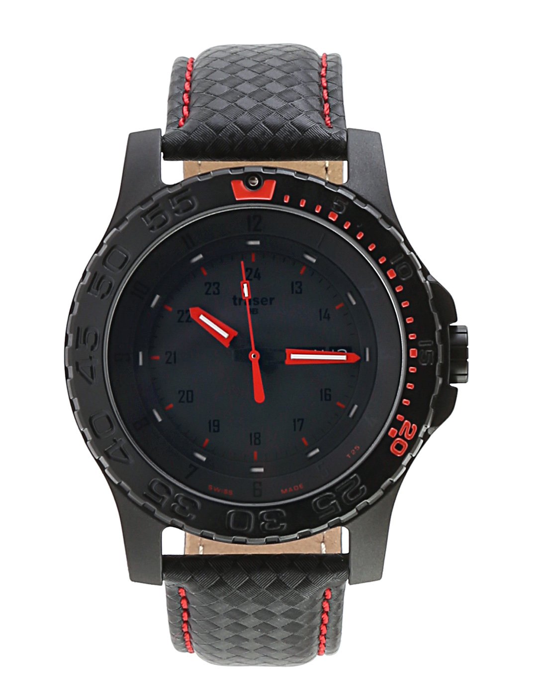 Traser Red Combat Men's Watch - 45mm Black/Red Dial with Genuine Leather Strap (Model 105502) | Military Style, Water Resistant, Luminous Hands - Perfect for Outdoor Adventures, Tactical Operations & Everyday Wear
