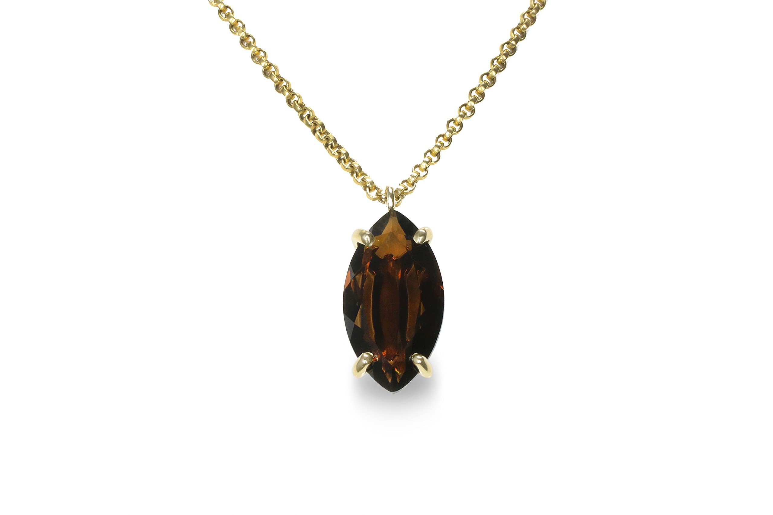 Elegant 14k Gold Marquise Smoky Quartz Necklace for Women - Wedding, Engagement, Graduation, Mother's Day & Birthday Gift - Custom Anemone Jewelry - Perfect for Special Occasions & Everyday Luxury