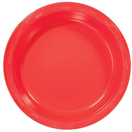 10 Inch Disposable Red Plastic Plates - Microwave Safe, 100 Count (Pack of 4, 400 Total) - Bulk Case for Restaurants, Delis, Parties & Events - Ideal for Catering, BBQs, Picnics & Family Gatherings