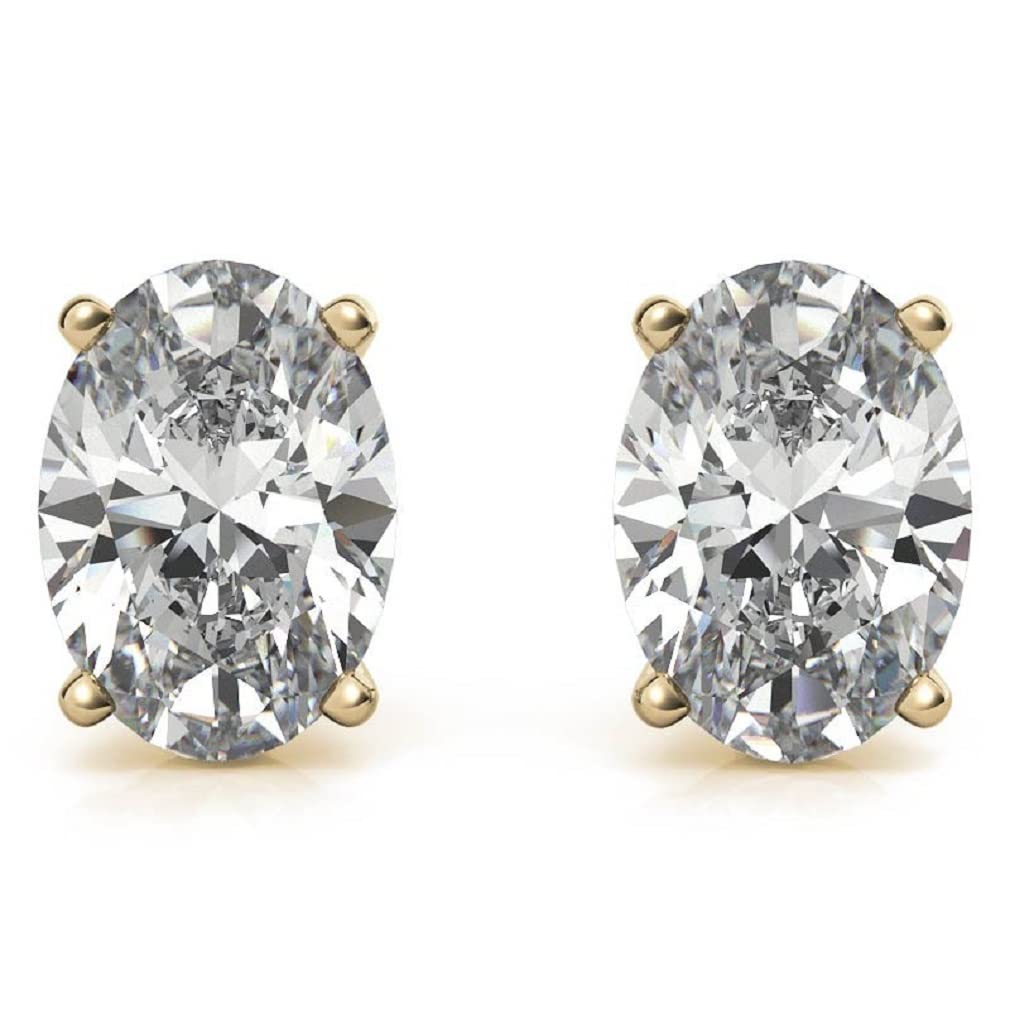 10K/14K/18K Solid Yellow Gold Handmade Moissanite Earrings - 3 TCW Oval Cut Diamond Stud Martini Set - Solitaire Anniversary Earrings for Women - Perfect for Engagement, Birthday Gifts & Special Occasions - Push/Screw Back Closure (MDEAR213) - Elegant Jewelry for Weddings, Parties & Everyday Wear