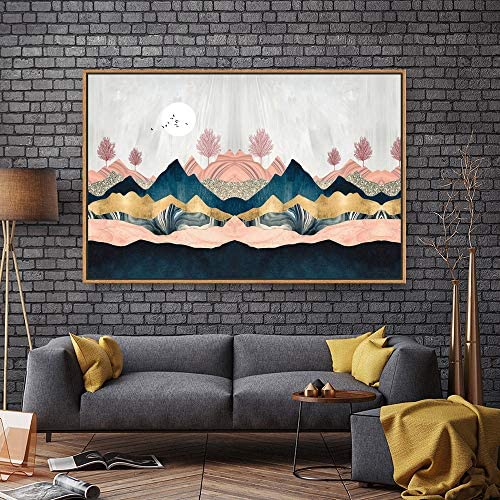 Abstract Mountain Nature Scenery Framed Canvas Wall Art - 24x36 Inch Home Decor for Living Room & Bedroom | Perfect for Modern Interior Design & Housewarming Gifts