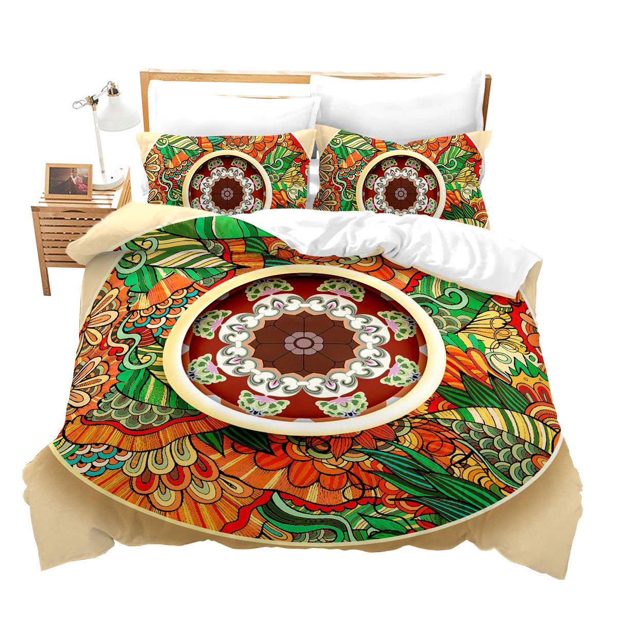 Erosebridal 3-Piece Queen Duvet Cover Set - Bohemian Retro Mandala Print, Ultra Soft Microfiber Bedding for Women & Teens, Colorful Boho Floral Comforter Cover - Perfect for Bedroom Decor, Guest Rooms & Bohemian Style Homes