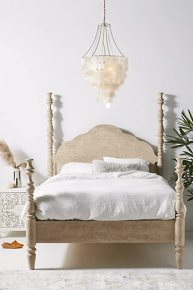 Hand Carved Rosalie Four Poster Bed - Solid Wood Canopy Platform Bed Frame for Master Bedroom | Romantic & Elegant Bedroom Furniture for Couples