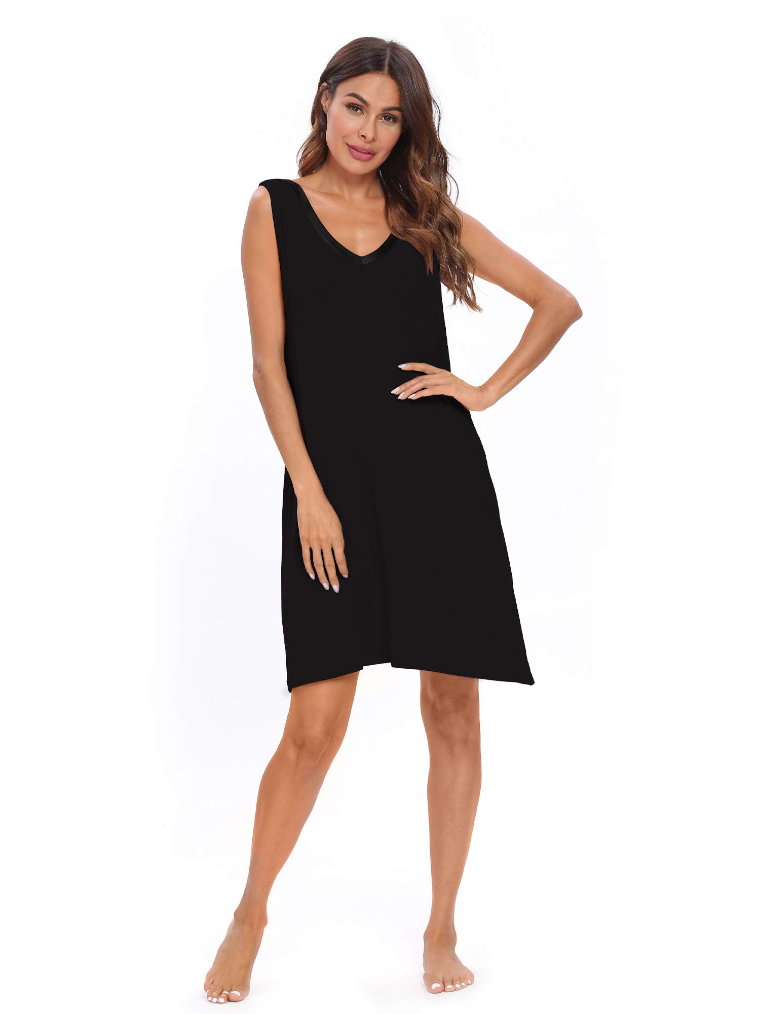 TIKTIK Women's Sleeveless Nightgown - Lightweight V-Neck Sleepshirt & Sleep Dress for Plus Size (S-4XL) | Comfortable Pajamas for Summer, Lounging at Home, and Travel