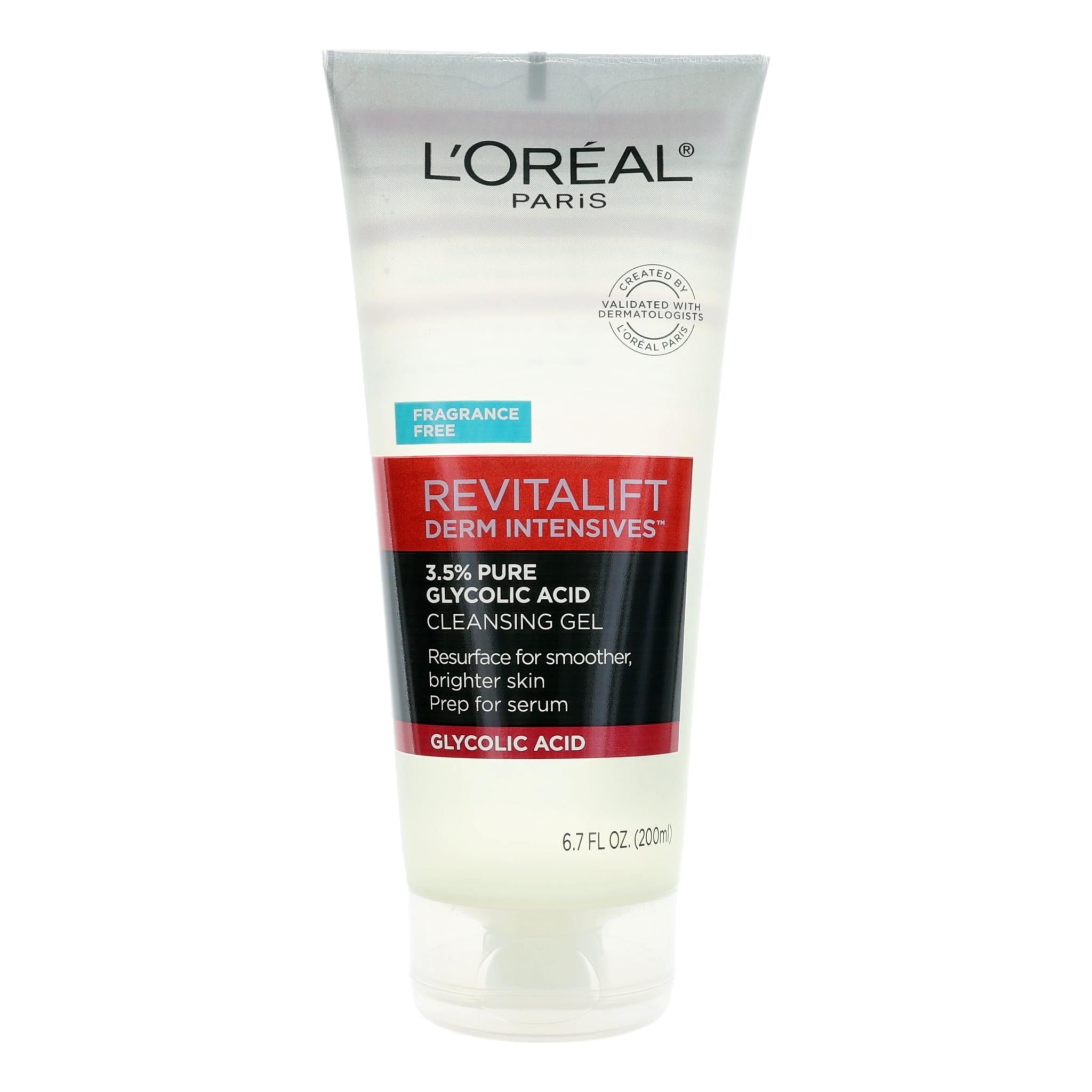 L'Oreal Revitalift Derm Intensives 3.5% Pure Glycolic Acid Cleansing Gel, 6.7oz - Exfoliating Face Wash for Acne, Wrinkles & Dark Spots - Gentle Daily Cleanser for Smooth, Glowing Skin