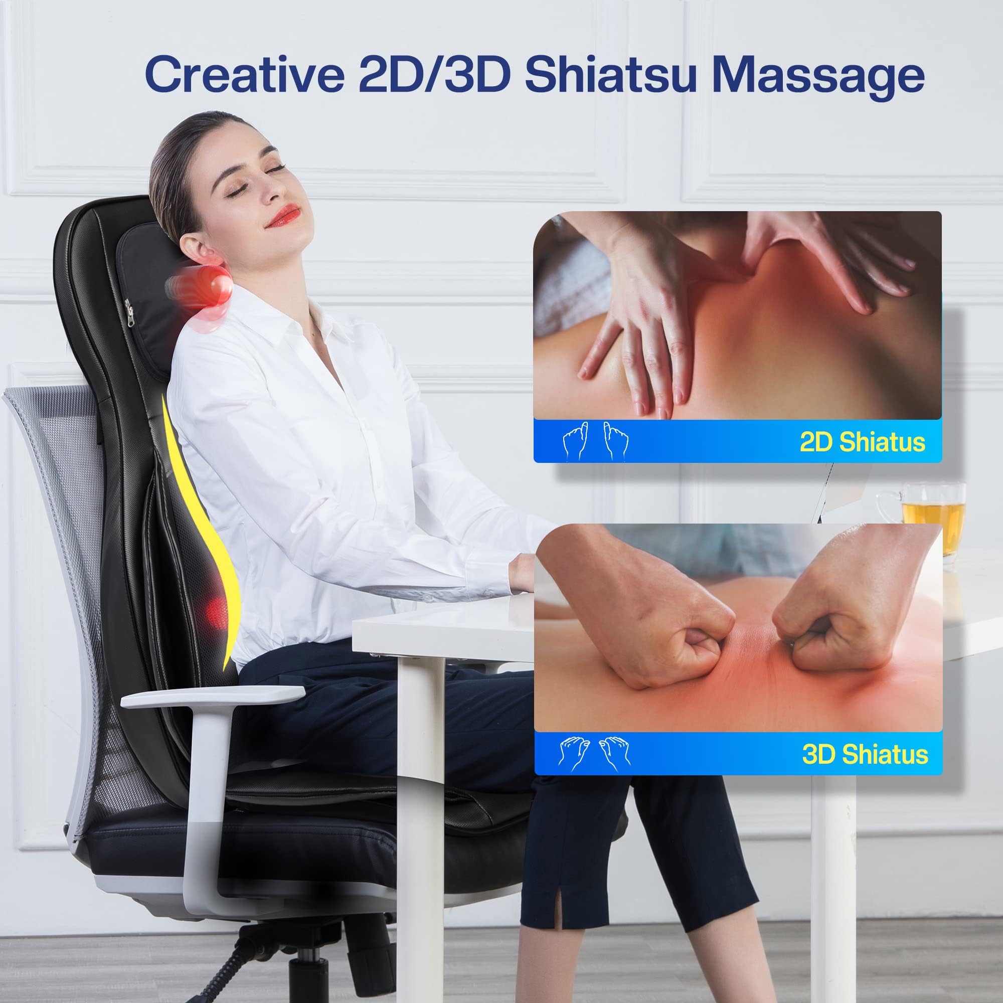 COMFIER Shiatsu Massage Chair Pad with Heat - 2D/3D Kneading & Compression Full Body Massager for Back, Shoulder, Thighs - Perfect Gift for Mom & Dad (Black) - Relieve Stress at Home or Office