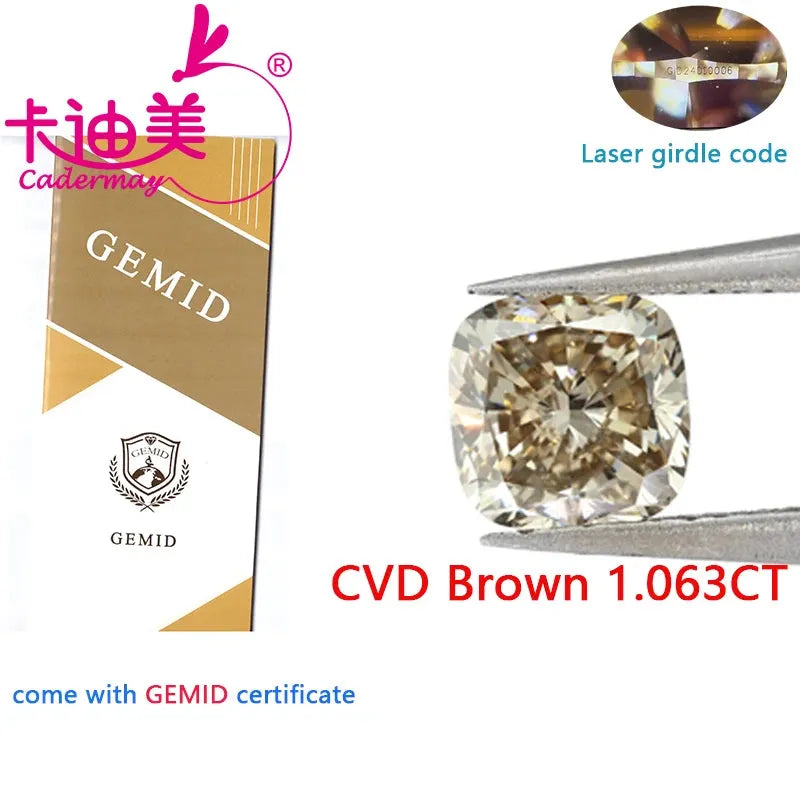 CaderMay Cushion Cut 1.777ct VS2 Clarity Brown CVD Lab-Grown Loose Diamond for Jewelry Making - Engagement Rings, Necklaces & Custom Jewelry Designs