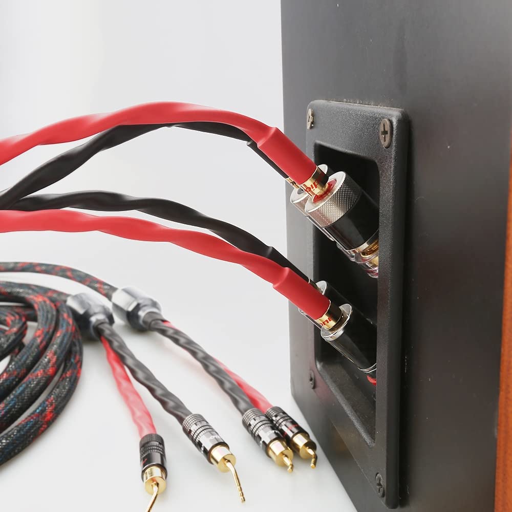 Premium HiFi Speaker Cable - Bi-Wire Banana Plug to Pin Audiophile Wire - 2m Length for Home Theater & Studio Sound Systems