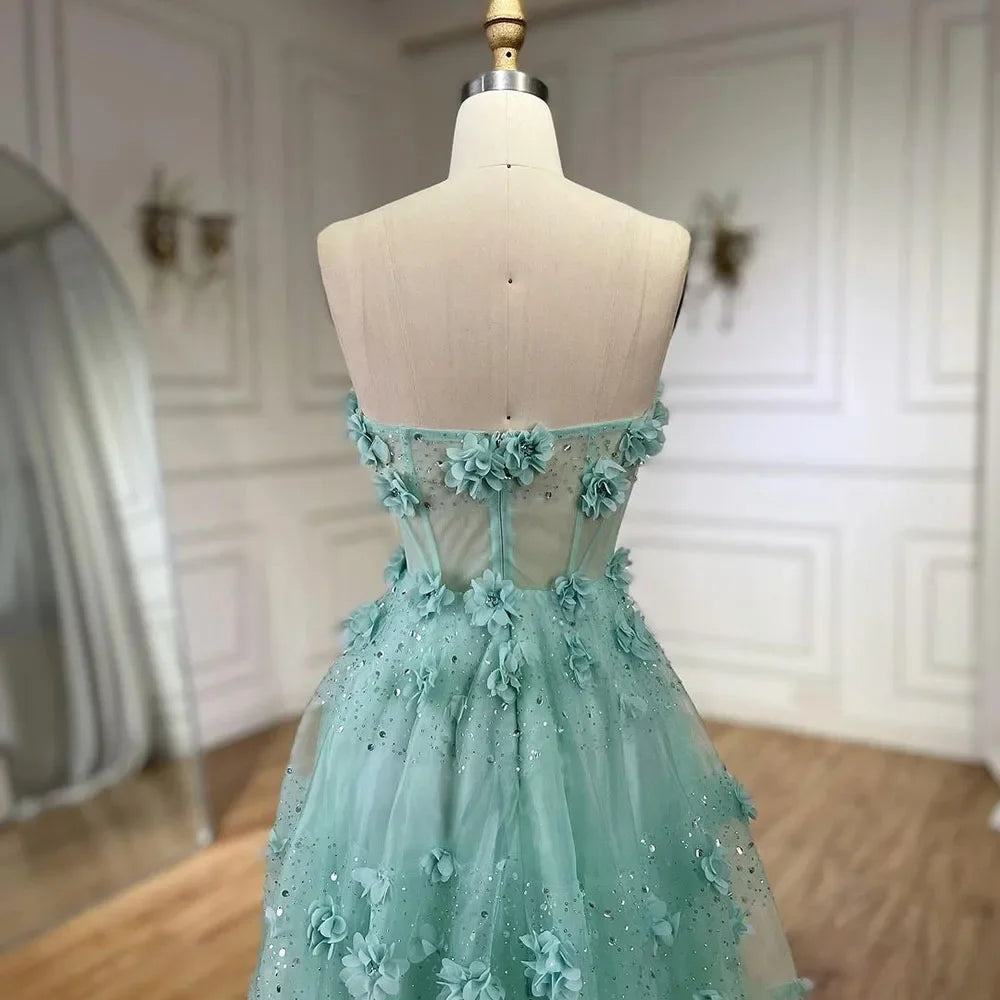 Elegant Arabic Turquoise Appliques A-Line Long Evening Dress for Women - Wedding, Party, Prom, Gala & Special Occasions | Serene Hill Collection 2025 LA72445