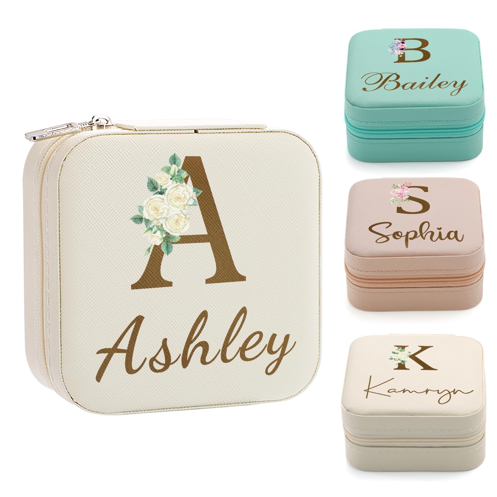 Personalized Jewelry Box - Custom Leather Travel Jewelry Case with Ring Holder | Bridesmaid Gifts, Birthday & Christmas Presents for Women | Perfect for Travel, Wedding Proposals & Gift Giving