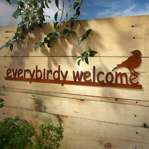 Everybirdy Welcome - Rustic Metal Garden Wall Art Sign, American Made, Perfect for Patio, Porch, and Outdoor Decor