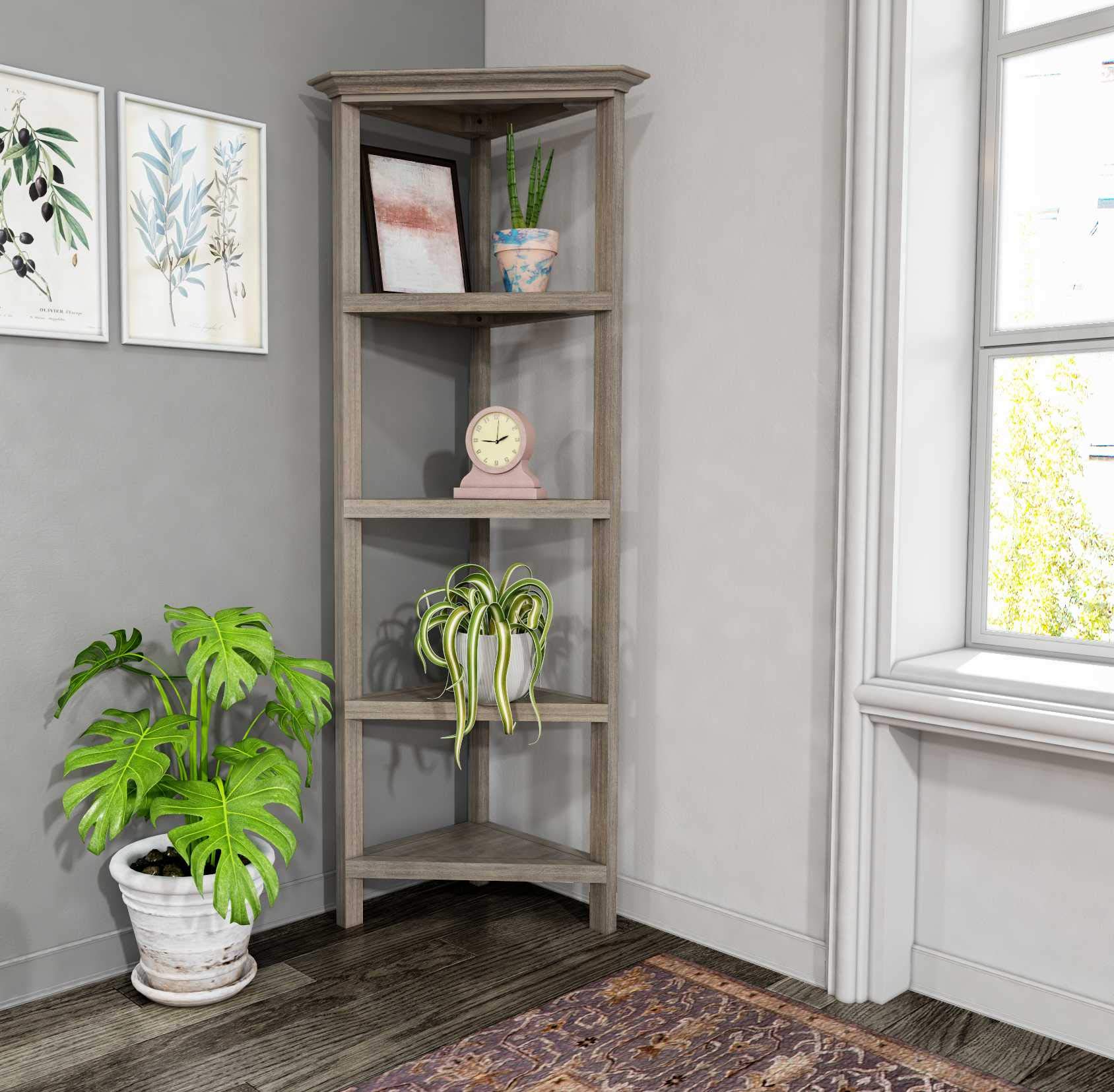 HomeRoots 60 Inch Tall Bookcase with 2 Adjustable Shelves - Washed Grey Wooden Bookshelf for Living Room, Bedroom, Office Storage & Organization