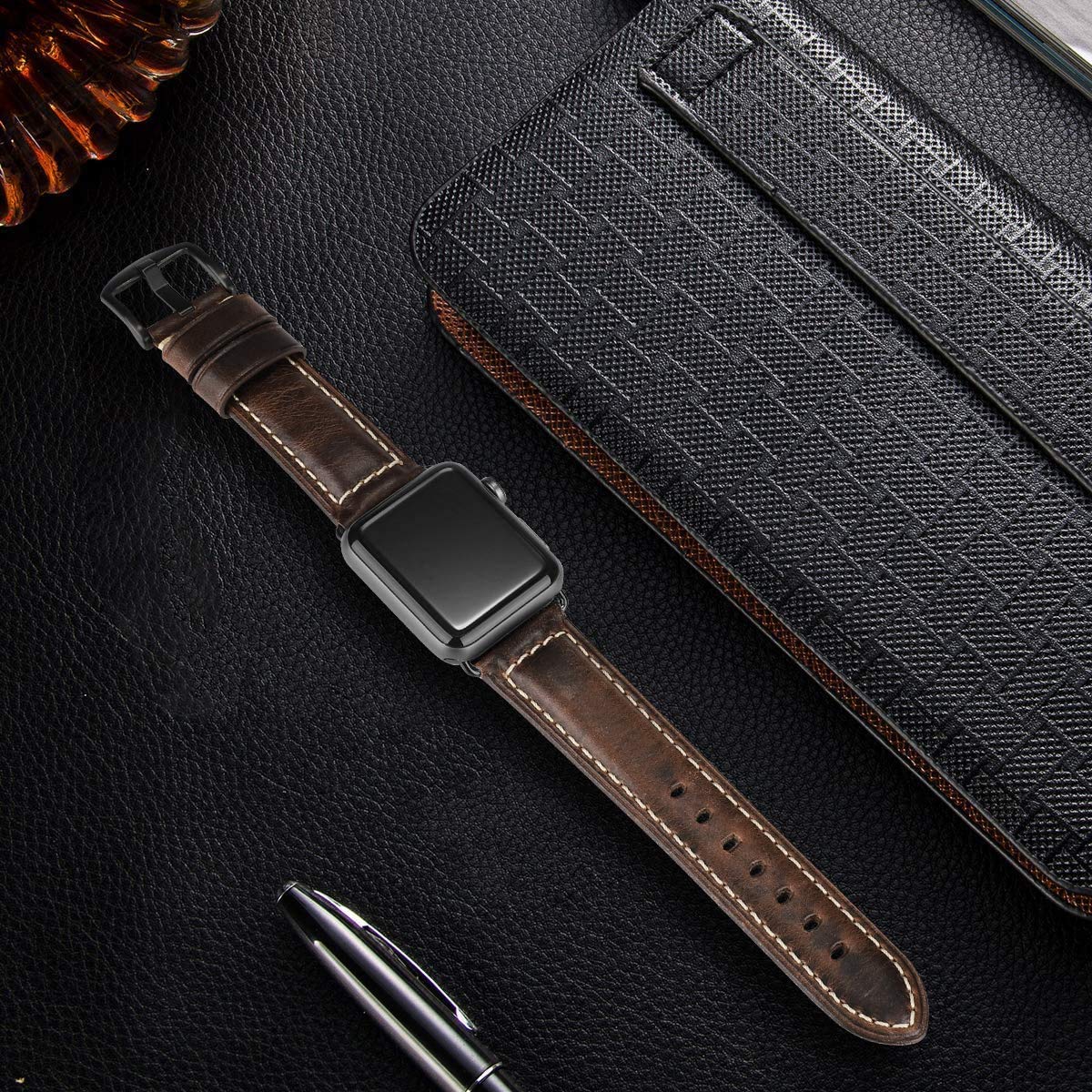 Premium Genuine Leather Apple Watch Band - Compatible with Apple Watch Ultra/Ultra 2, Series 1-10 & SE (42mm/44mm/45mm/49mm) - Durable Replacement Strap for Men - Perfect for Workouts, Office & Everyday Wear