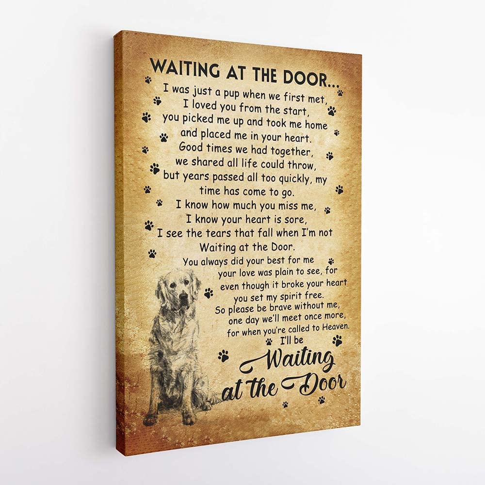 Golden Retriever Waiting at the Door Canvas Wall Art - Dog Lover Gift for Christmas, Dog Mom & Dad - Black Animal Themed Living Room Decor - Perfect for Pet Owners' Home & Office Wall Decoration