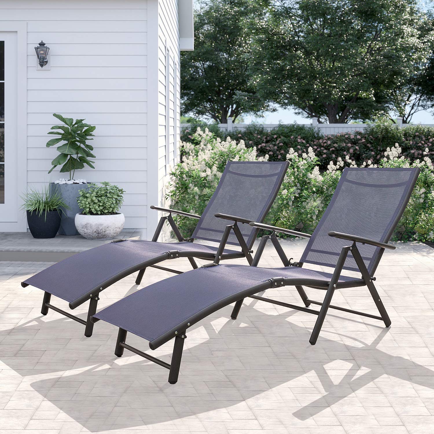 Devoko 2-Pack Adjustable Folding Outdoor Lounge Chairs - Waterproof Patio Chaise Lounge for Poolside, Beach, Backyard & Garden Relaxation (Blue)