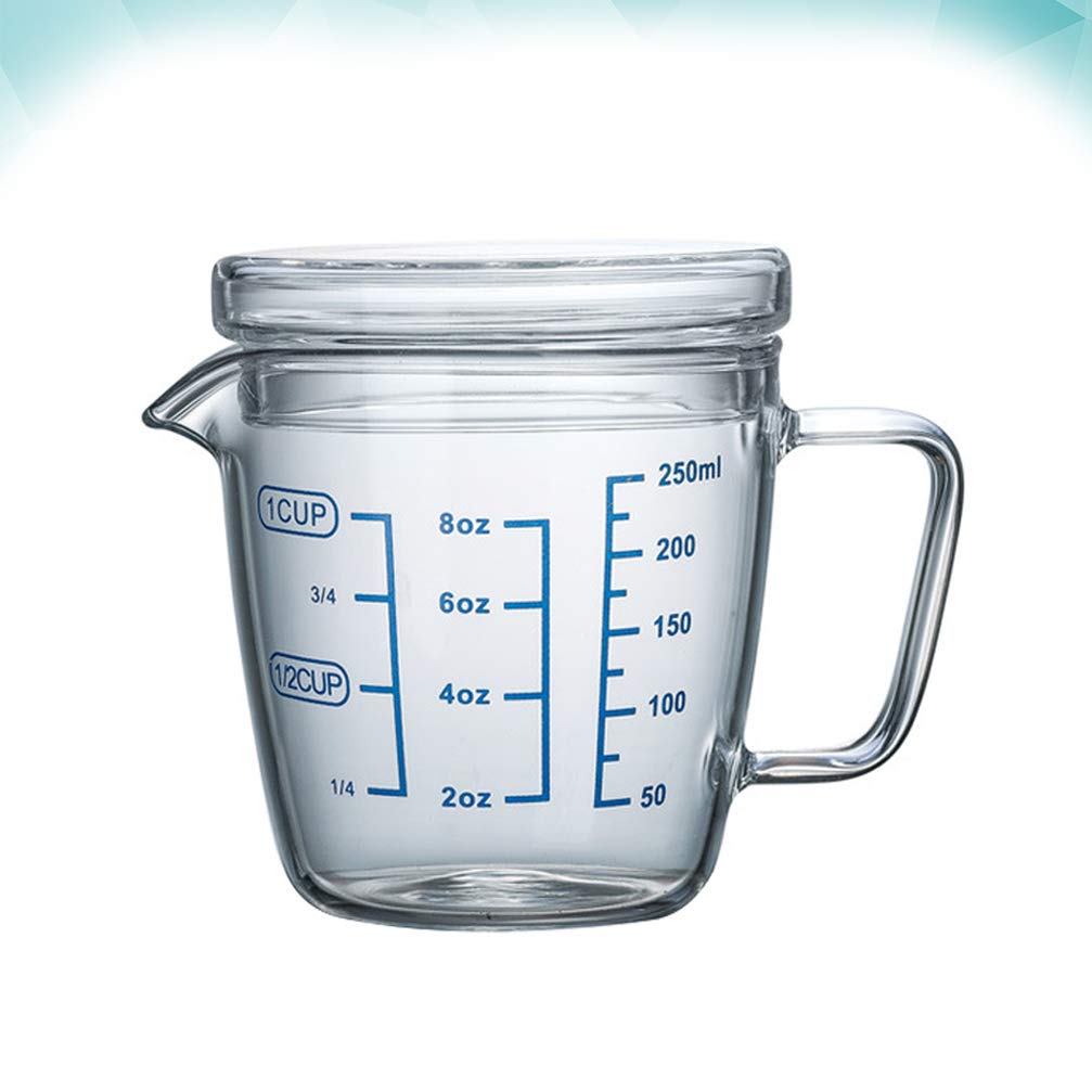 Heat Resistant Glass Measuring Cup with Lid - 250ml, Microwave Safe, Easy to Read Scale Markings - Perfect for Baking, Cooking, and Liquid Measurement in Kitchen