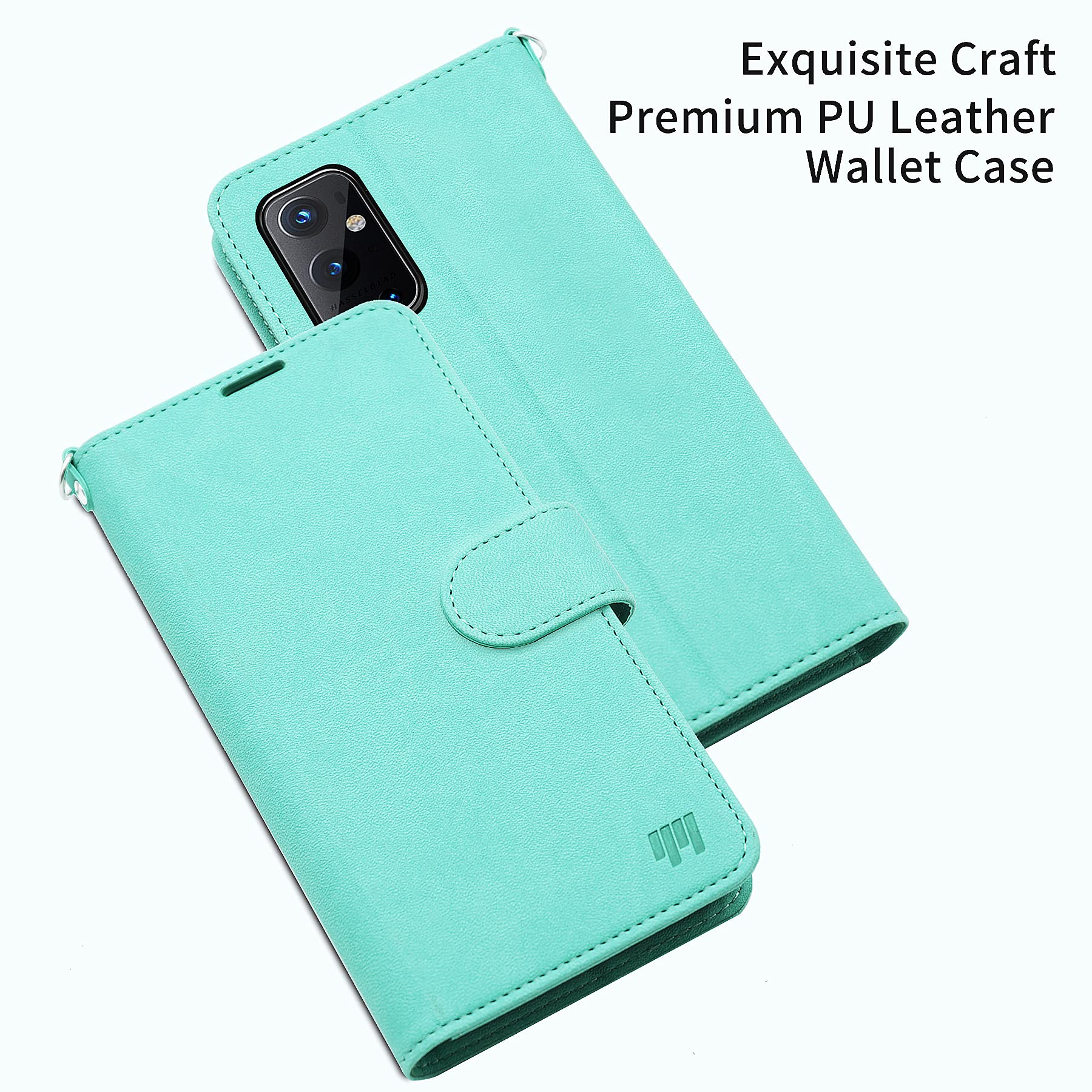 Premium PU Leather OnePlus 9 Pro 5G Wallet Case with Kickstand & RFID Blocking - Double Layer Protection, Green | Slim Flip Folio Cover for Daily Use, Business Travel & Secure Contactless Payments