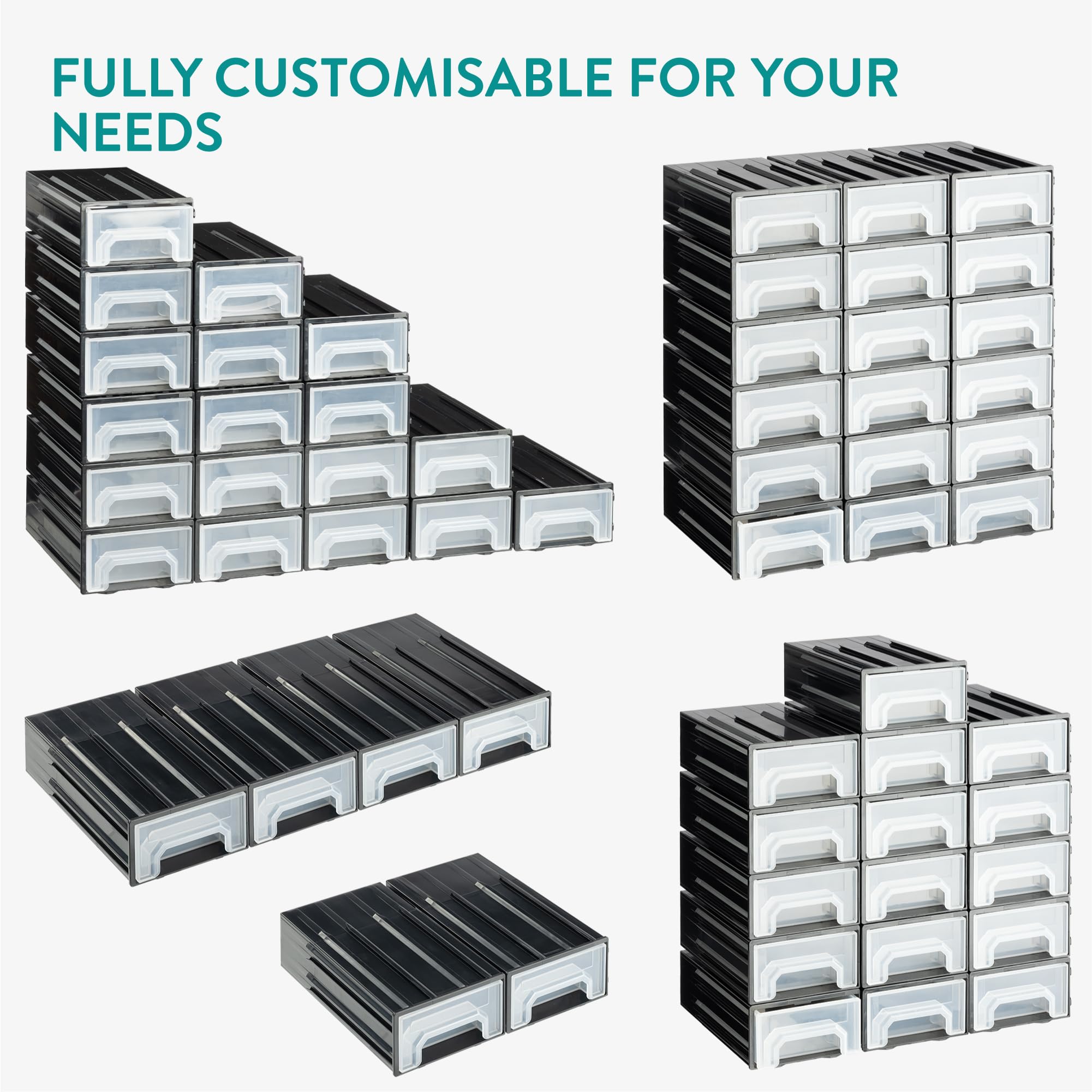 Navaris 18-Drawer Small Parts Organizer - Plastic Storage Box for Screws, Nuts & Bolts - Workshop Tool Organizer System - Black Compartment Box for DIY Projects & Home Organization