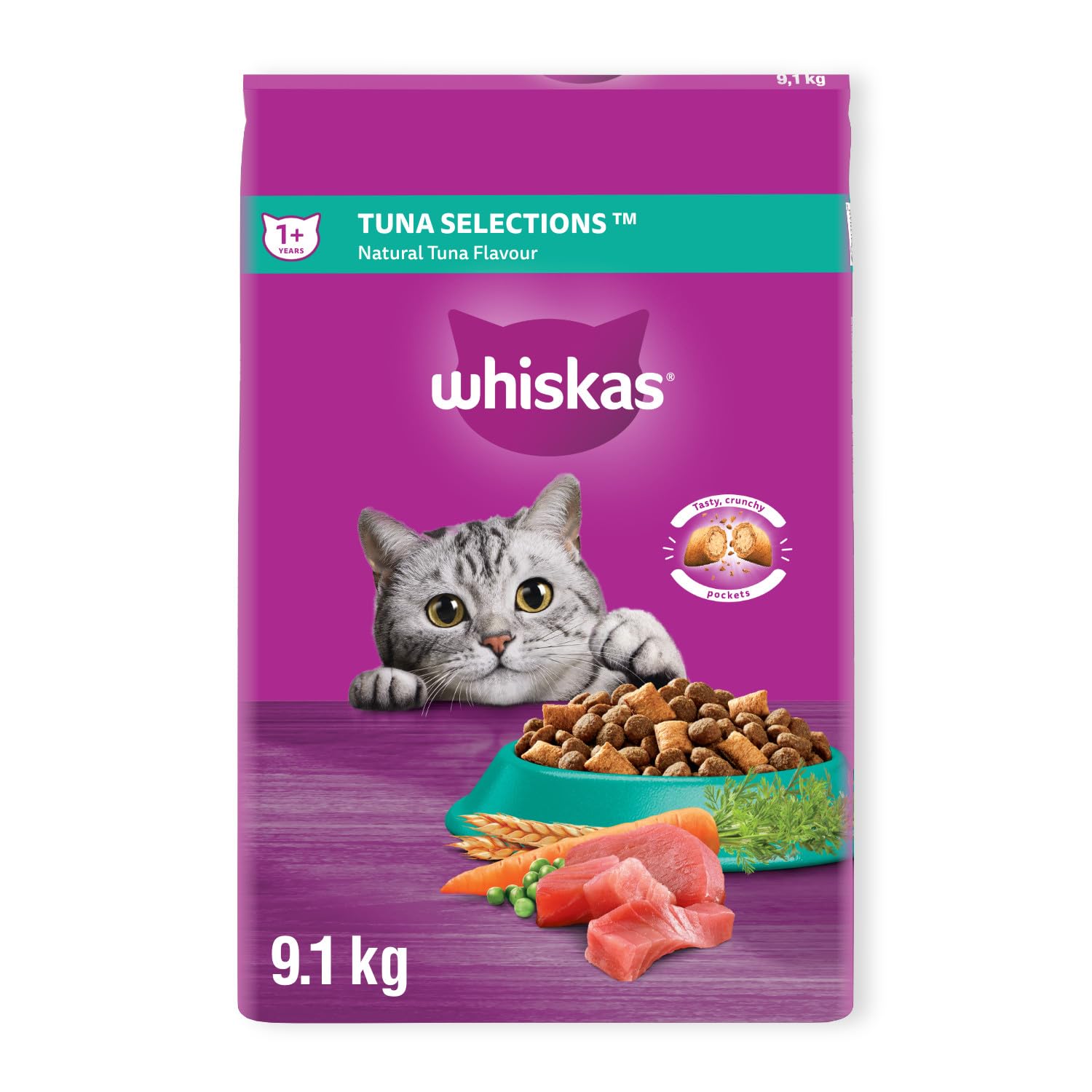 WHISKAS Adult Dry Cat Food - Tuna Flavor, 20.1 lb Bag for Healthy Adult Cats | High Protein Cat Kibble for Indoor & Outdoor Cats | Perfect for Daily Feeding & Weight Maintenance