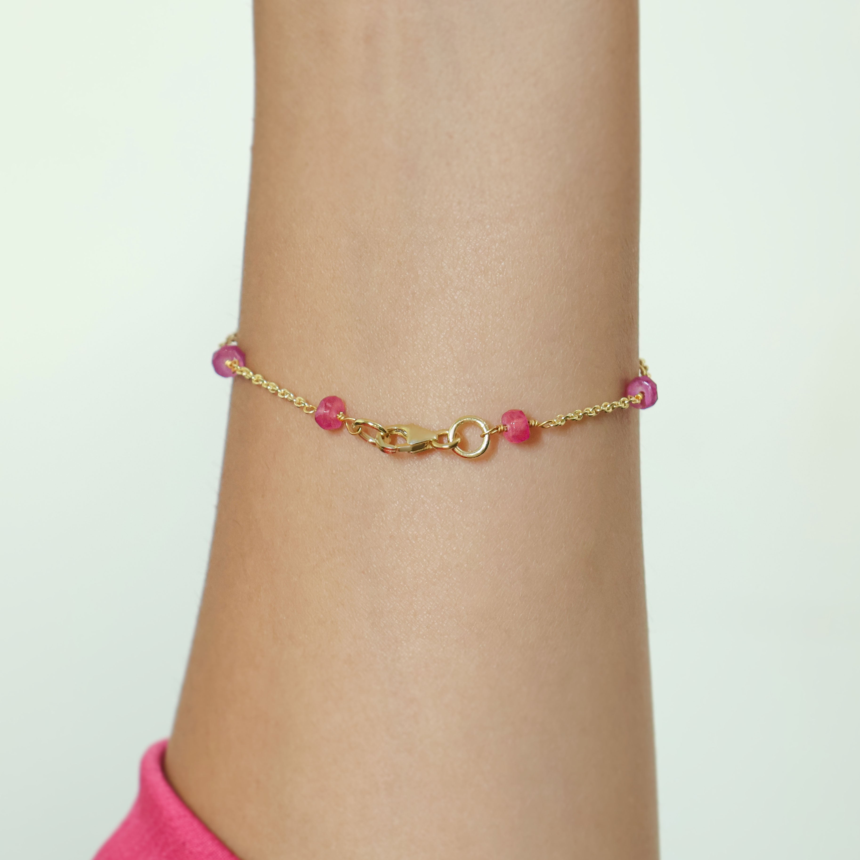 Natural Ruby Rondelle Minimalist Chain Beaded Bracelet for Women - Elegant Boho Jewelry Gift for Birthday, Anniversary & Special Occasions