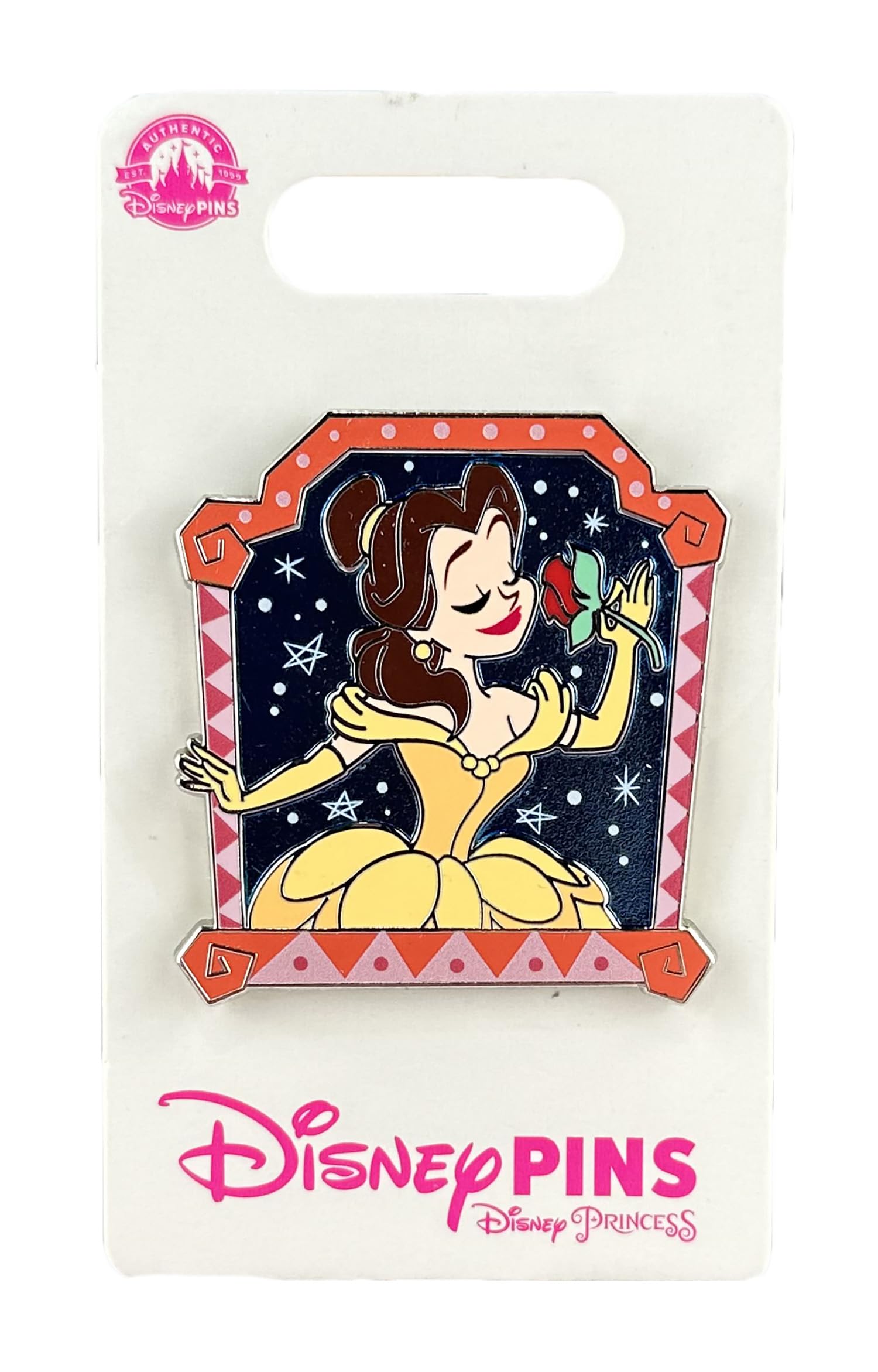 Disney Beauty and the Beast Belle with Red Rose Enamel Pin - Collectible Disney Pins for Fans, Gifts, and Disney Pin Trading