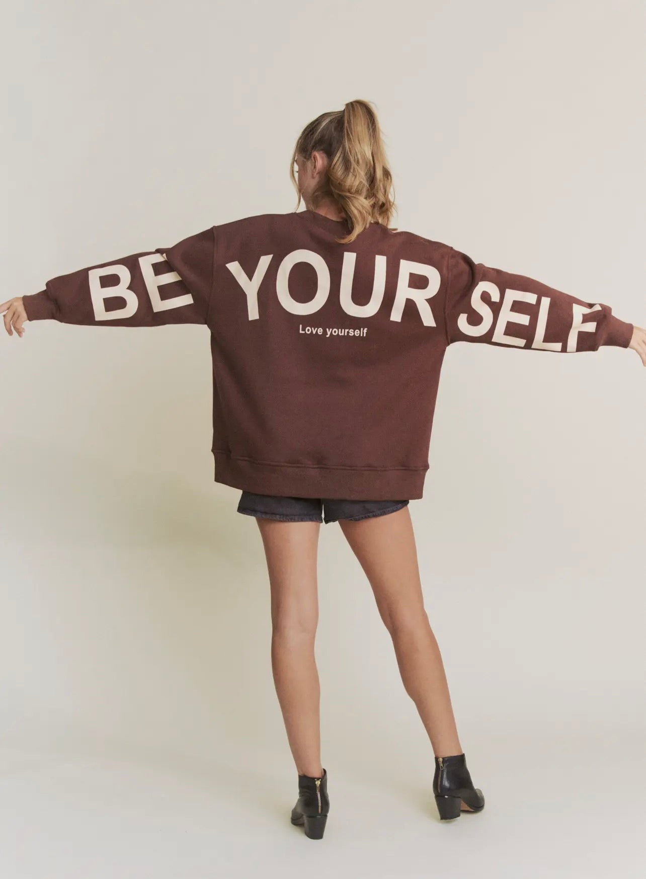 Be Yourself Oversized Sweatshirt - Brown | Cozy Unisex Pullover for Women & Men | Perfect for Casual Wear, Lounging & Street Style