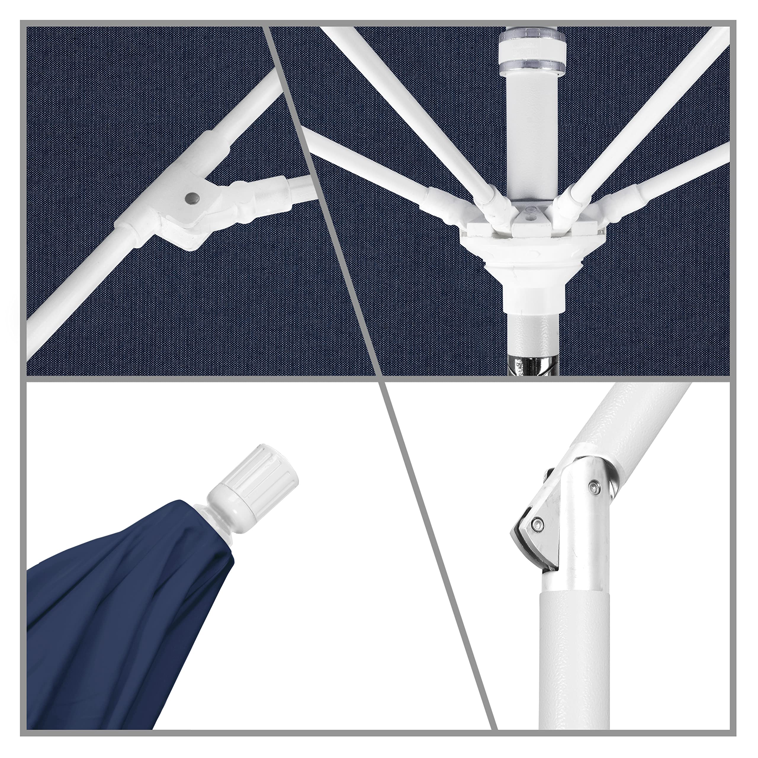 9' Round California Patio Umbrella with Crank Lift & Tilt - Aluminum Pole & Fiberglass Ribs - White & Indigo - Perfect for Poolside, Backyard, and Outdoor Dining Areas