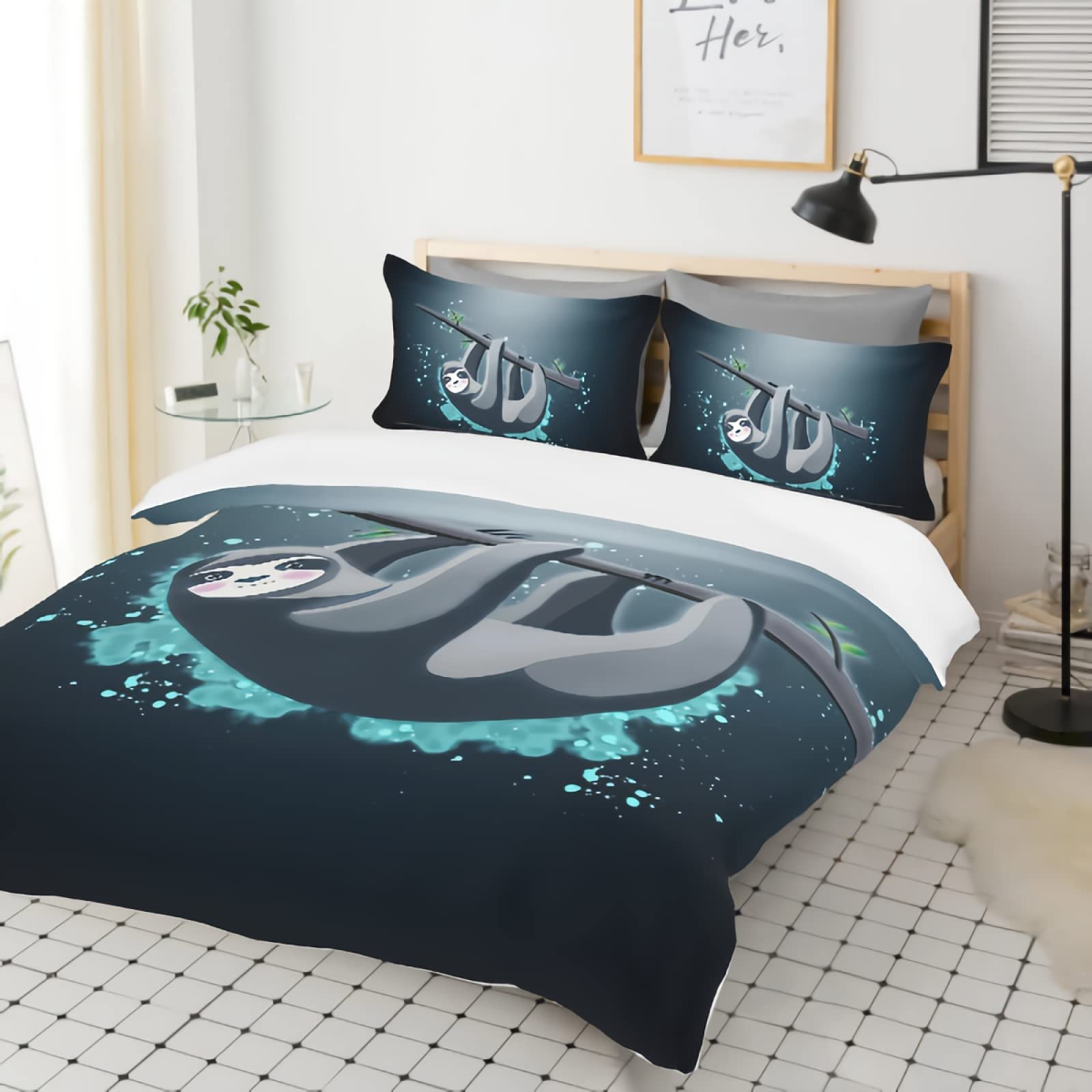 Cute Cartoon Sloth Bedding Set for Kids & Teens - Twin Size Duvet Cover with 2 Pillowcases - Soft Animal Print Bedroom Decor for Boys & Girls | Perfect for Kids' Rooms, Dorm Decor, and Cozy Sleepovers