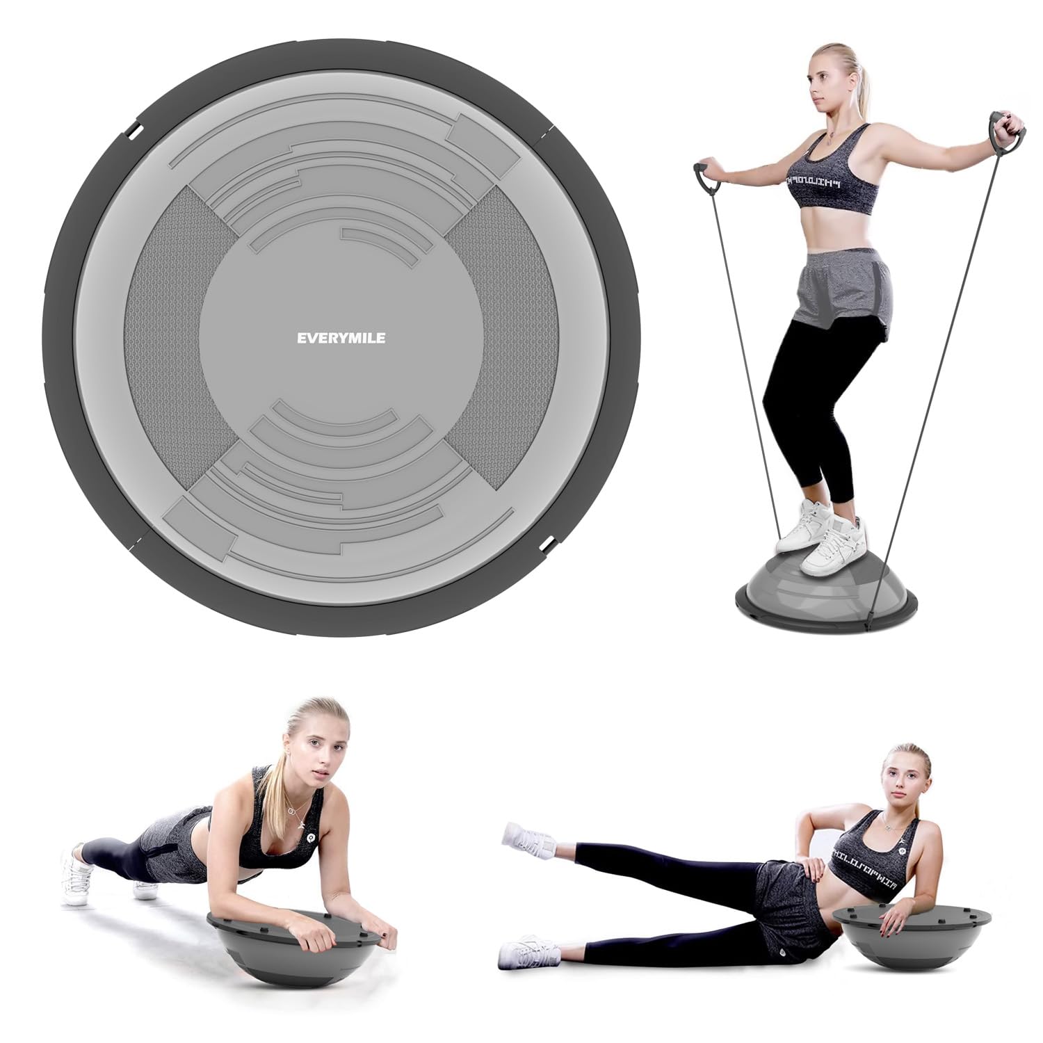 EVERYMILE 23.6 Inch Anti-Skid Balance Ball Trainer with Resistance Bands & Pump - Stability Yoga Exercise Ball for Core Training, Home Gym Workouts, Pilates & Pregnancy Fitness