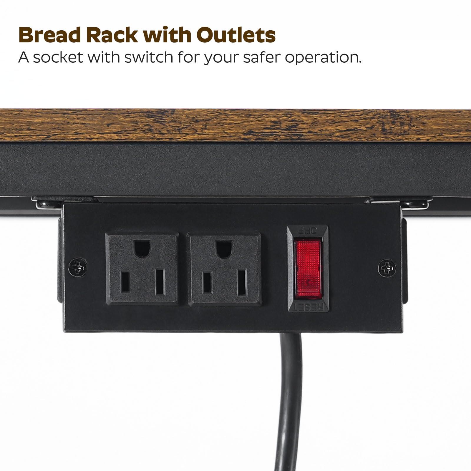 3-Tier Bakers Rack with Power Outlet & Hooks - Rustic Brown Microwave Stand, Multifunctional Coffee Bar & Kitchen Storage Organizer - Perfect for Small Kitchens, Dining Rooms & Living Room Decor