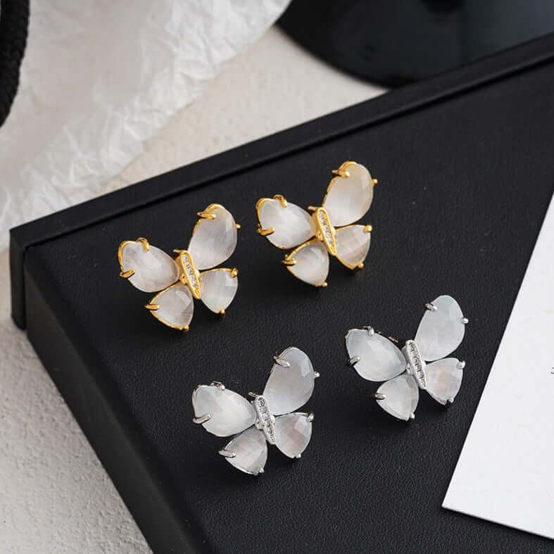 Dainty Cat Eye Stone Butterfly Stud Earrings for Women | R5094 | Elegant Jewelry Gift for Birthday, Anniversary & Special Occasions