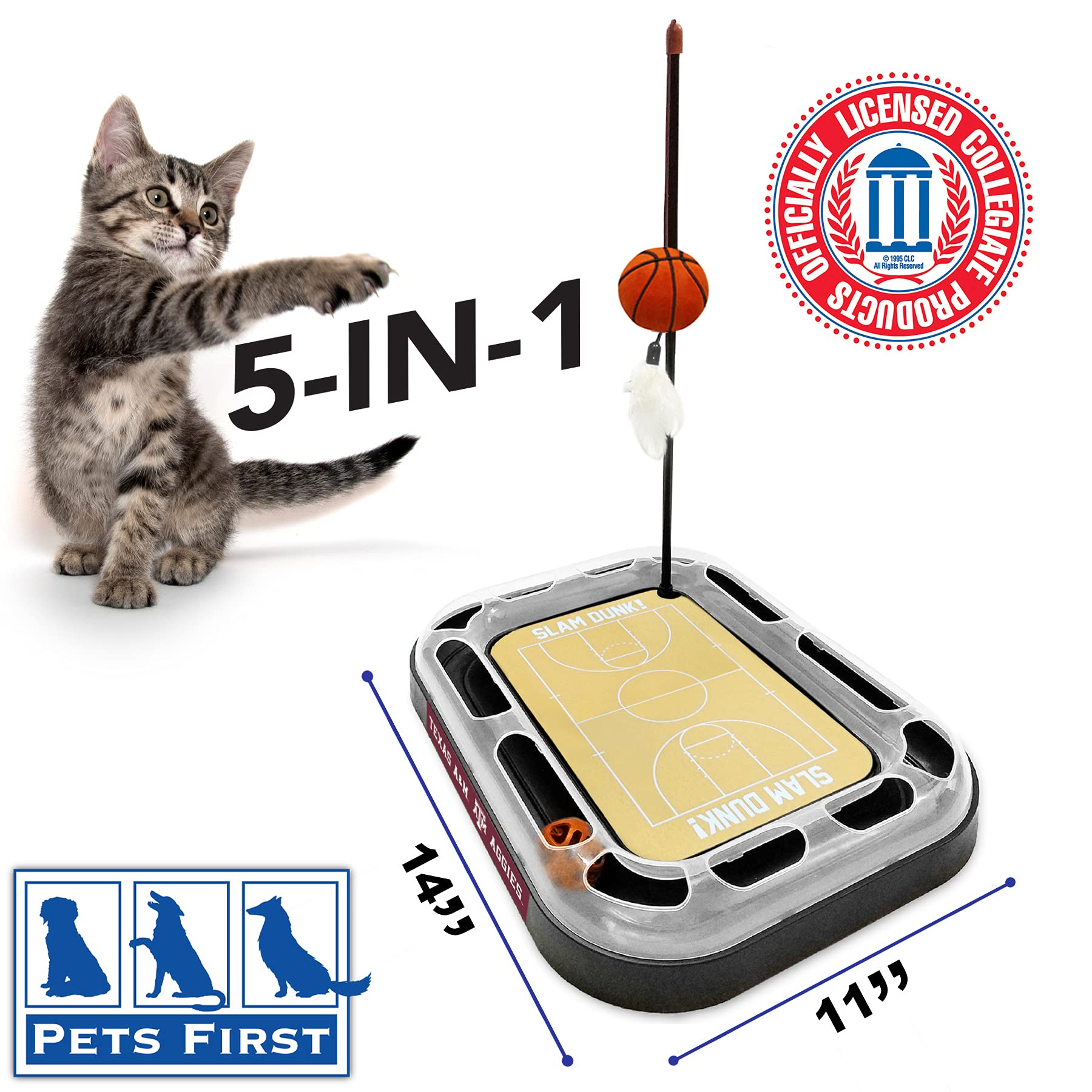 Reversible Cat Scratcher with Basketball Toy - 6-in-1 Interactive Cat Wand for Play & Exercise