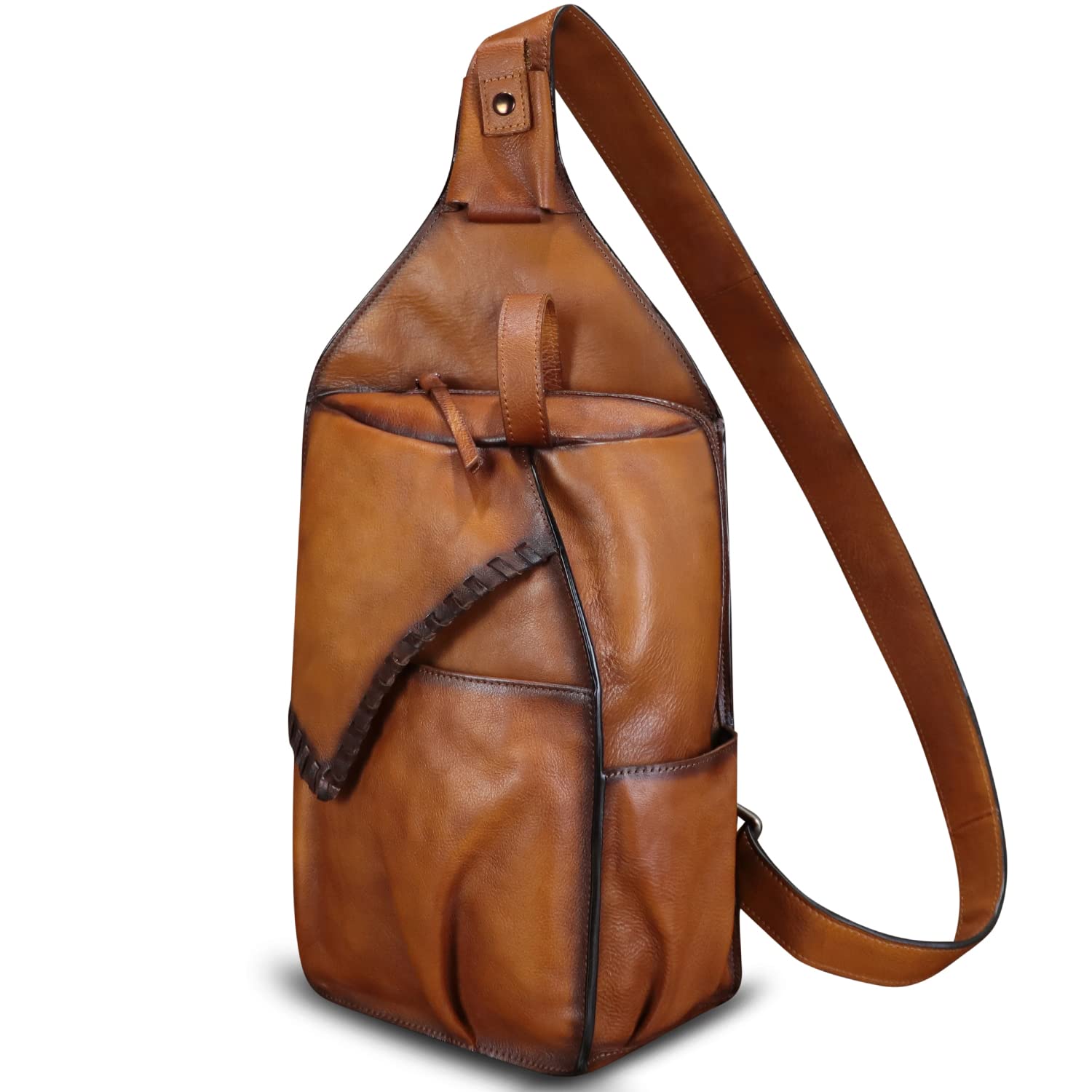 Genuine Leather Sling Bag for Men - Handmade Retro Crossbody Backpack Purse - Hiking Daypack & Chest Shoulder Fanny Pack - Perfect for Outdoor Adventures, Travel & Daily Commute