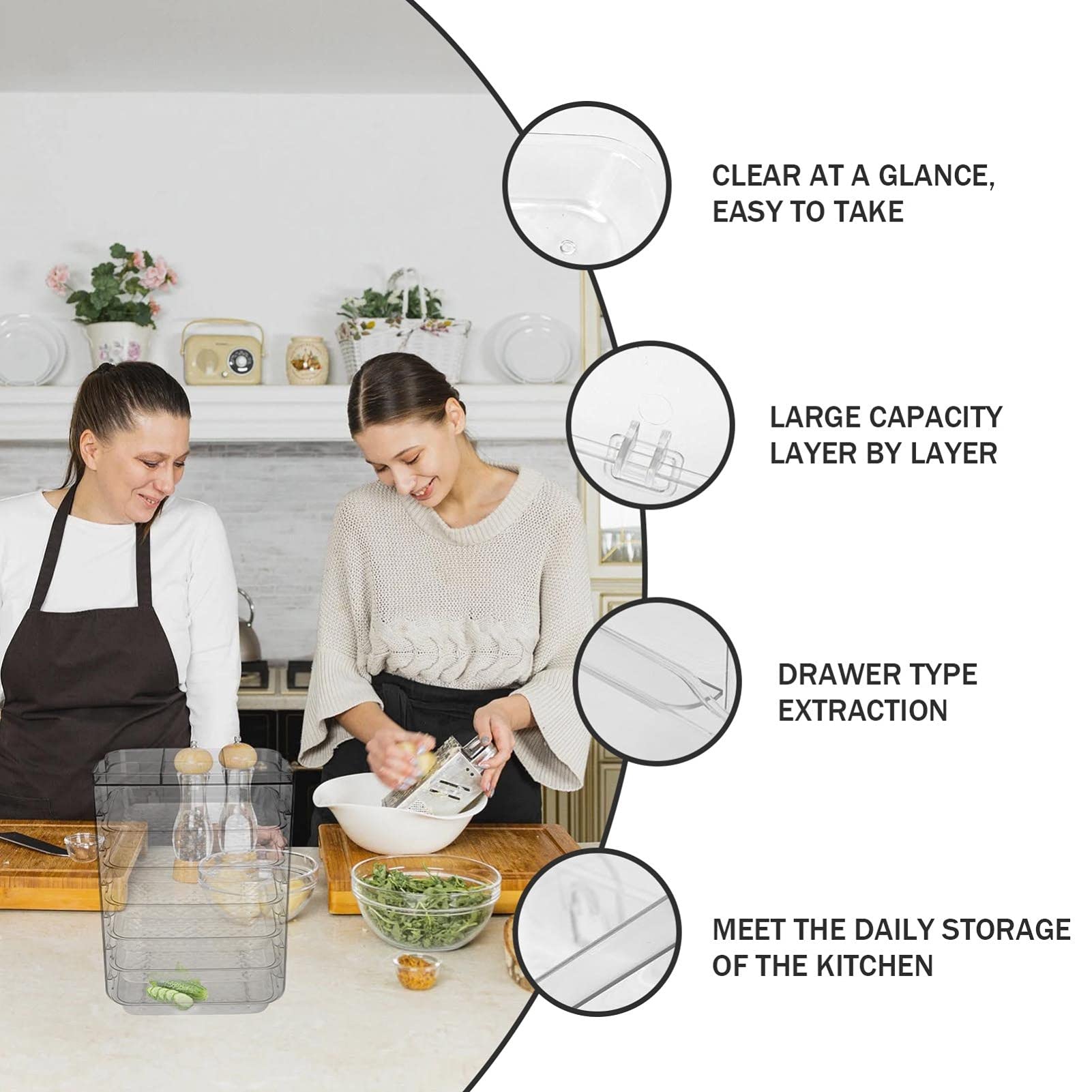 Cabilock 1-Piece Clear Plastic Kitchen Serving Tray - Multi-Layer Food Preparation Dish, Vegetable Side Dish Holder & Utility Cart Organizer | Perfect for Meal Prep, Buffet Serving & Kitchen Storage