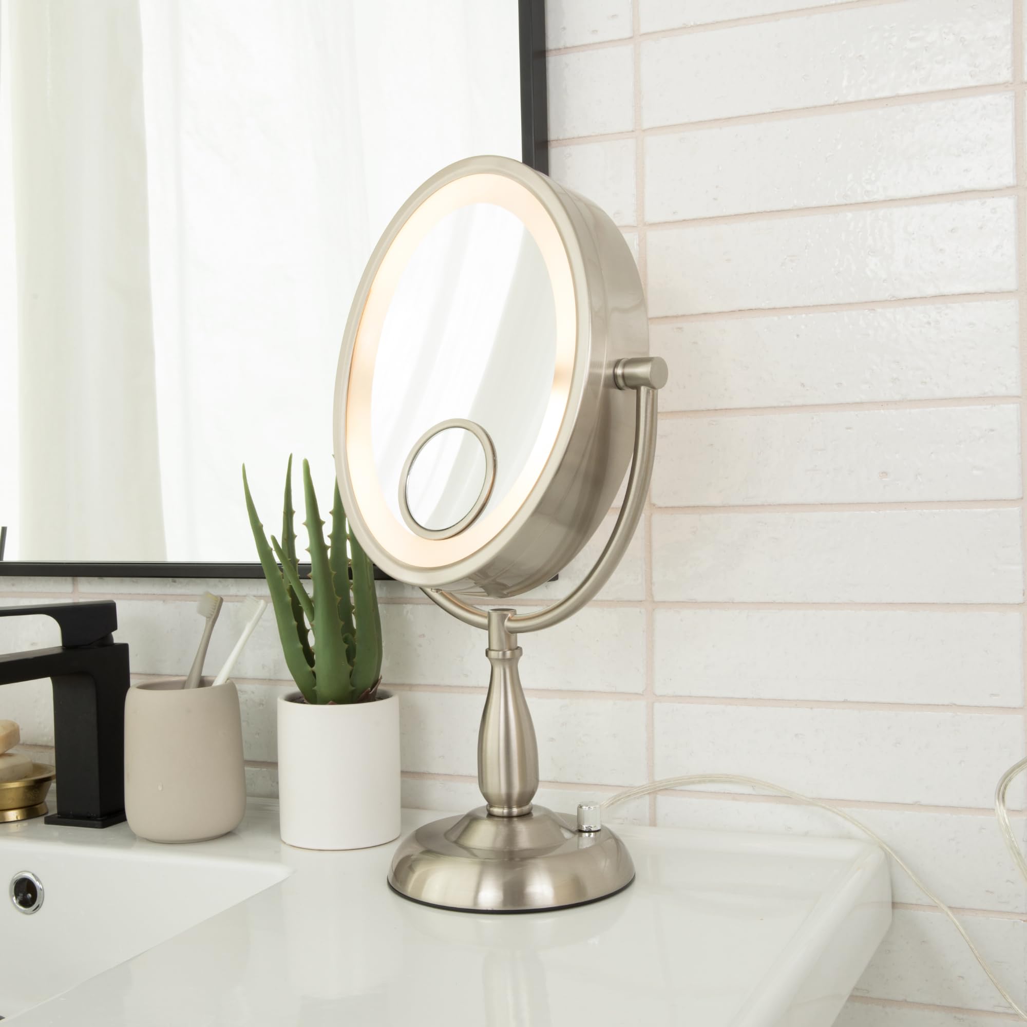 JERDON LED Lighted Makeup Mirror with 10X-1X Magnification & 15X Spot – 8