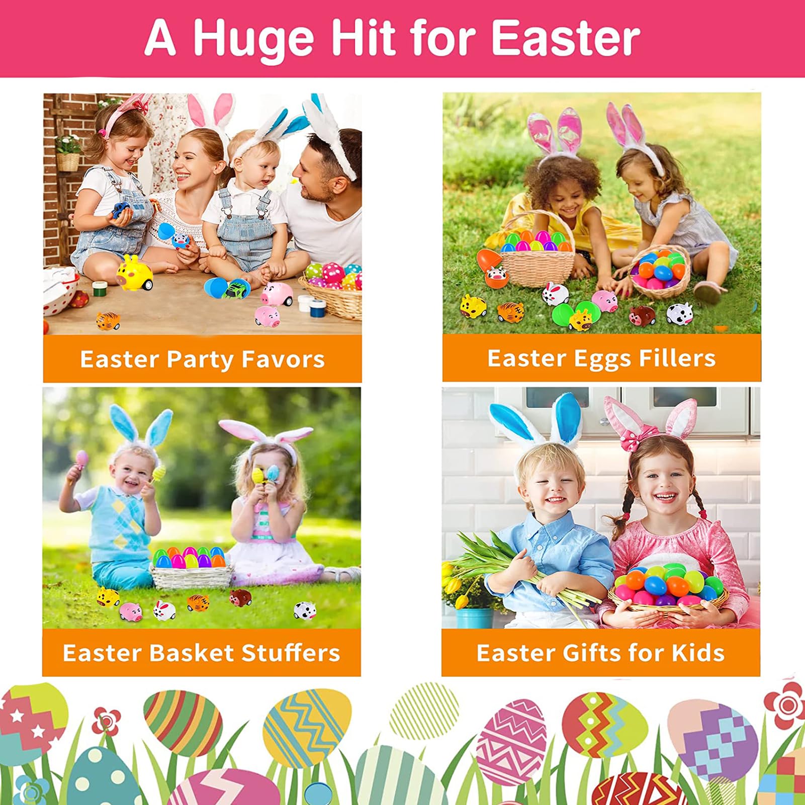 12PCS Easter Eggs with Pull Back Car Toys - Easter Basket Stuffers for Toddlers, Boys & Girls - Plastic Easter Egg Fillers for Kids - Easter Gift & Party Favors for Egg Hunt, Birthday Goodie Bags & Holiday Celebrations