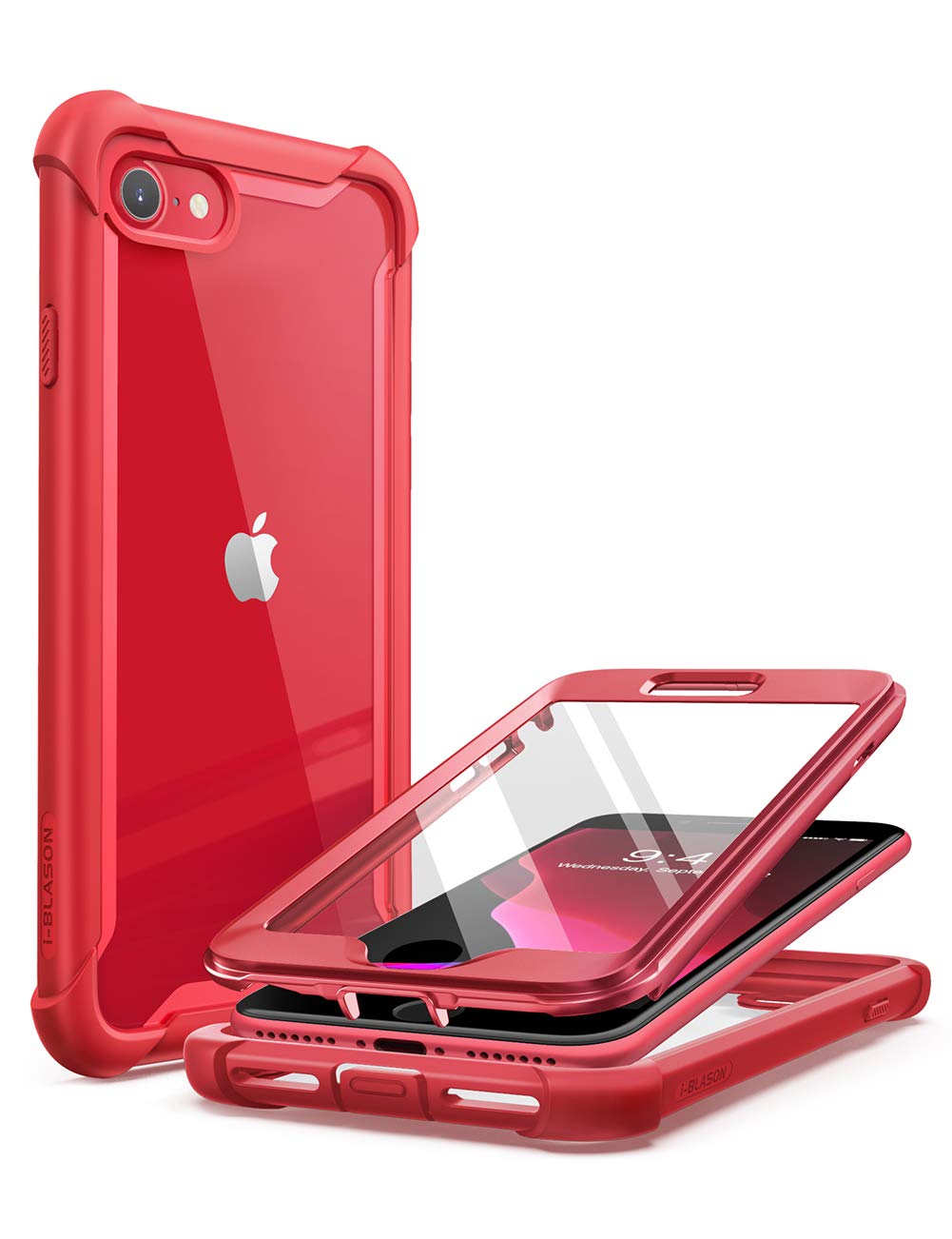 i-Blason Ares iPhone SE Case 2022 (3rd Gen) | Built-in Screen Protector | Dual Layer Rugged Clear Bumper Case for iPhone SE 2022/2020 & iPhone 8/7 (Red) | Shockproof Protection for Outdoor, Work & Daily Use