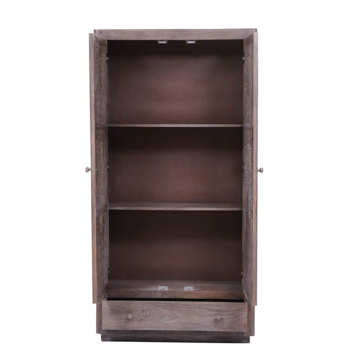 Hand Carved Reclaimed Wood Cabinet with Shelves and Drawers - Rustic Indian Furniture for Living Room, Bedroom & Kitchen Storage