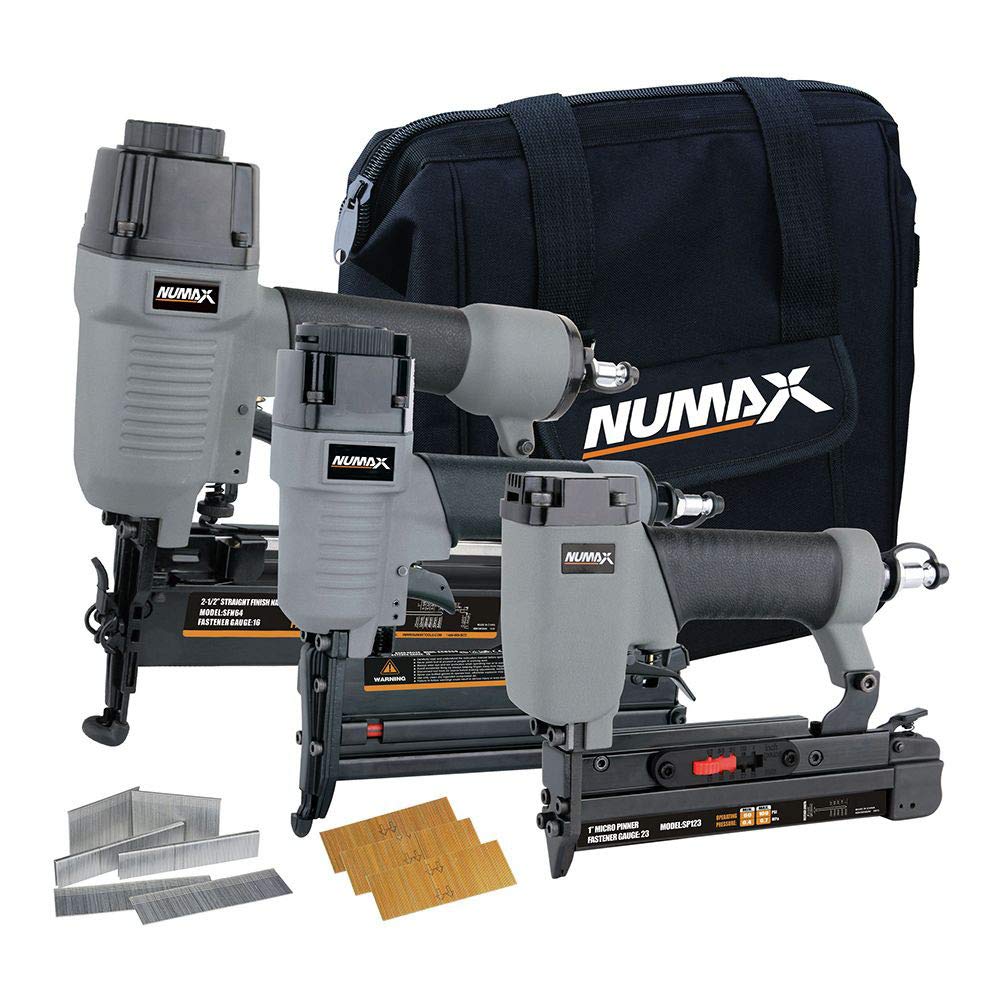 NuMax CS34PFNCB 3-Piece Pneumatic Nailer Combo Kit with Durable Carrying Bag - Perfect for Framing, Roofing & DIY Home Improvement Projects