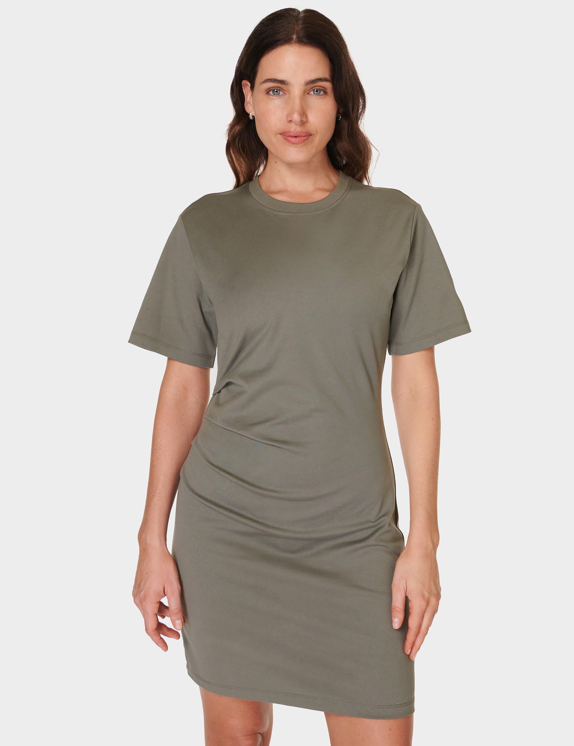 Easy Ruched T-Shirt Dress in Umbra Green - Flattering Casual & Lounge Wear for Women