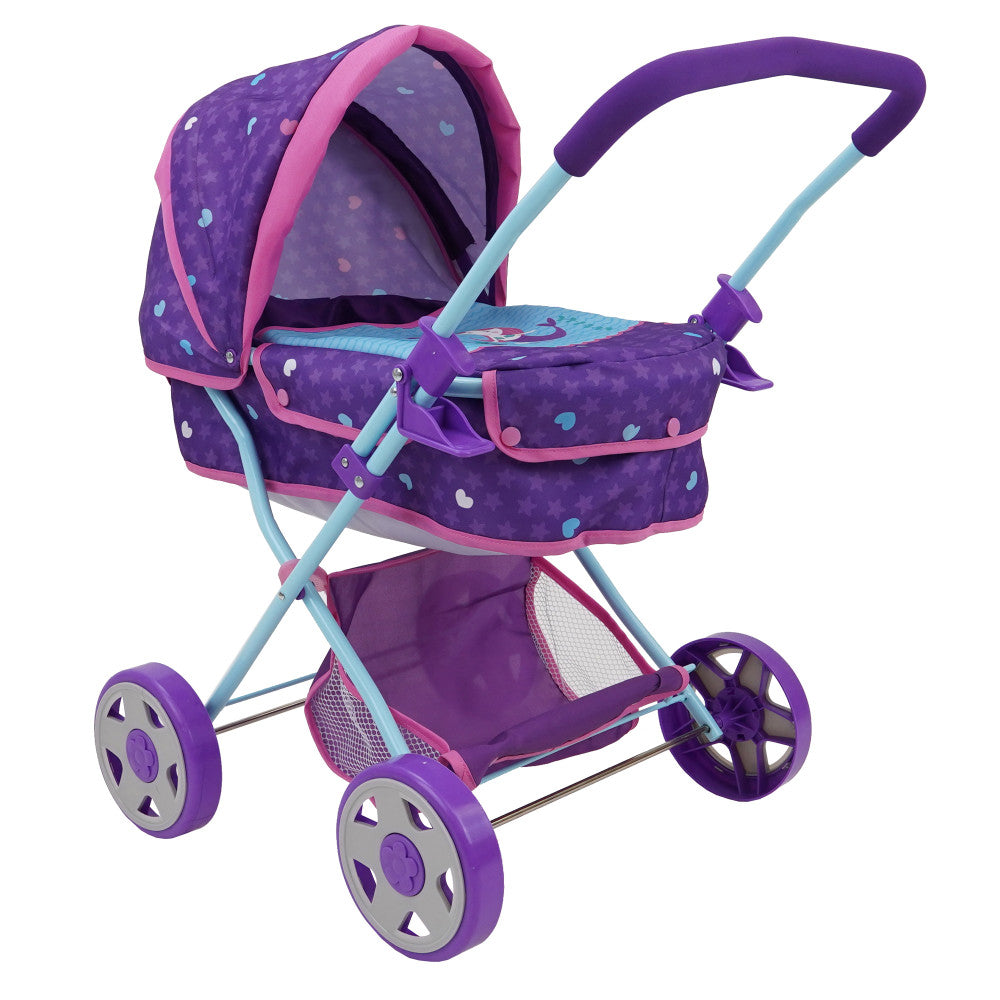 509 Mermaid Themed Doll Stroller with Retractable Canopy & Storage Basket - Perfect for Pretend Play, Outdoor Adventures & Gift Giving