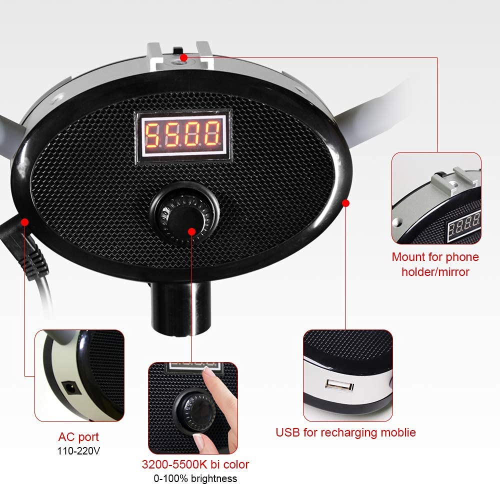 Yidoblo 50W Foldable LED Ring Light with Adjustable Color Temperature 3200K-5500K, USB Charging Port, Tripod Stand & Batteries - Perfect for YouTube Videos, Makeup Tutorials, Photography, and Studio Lighting