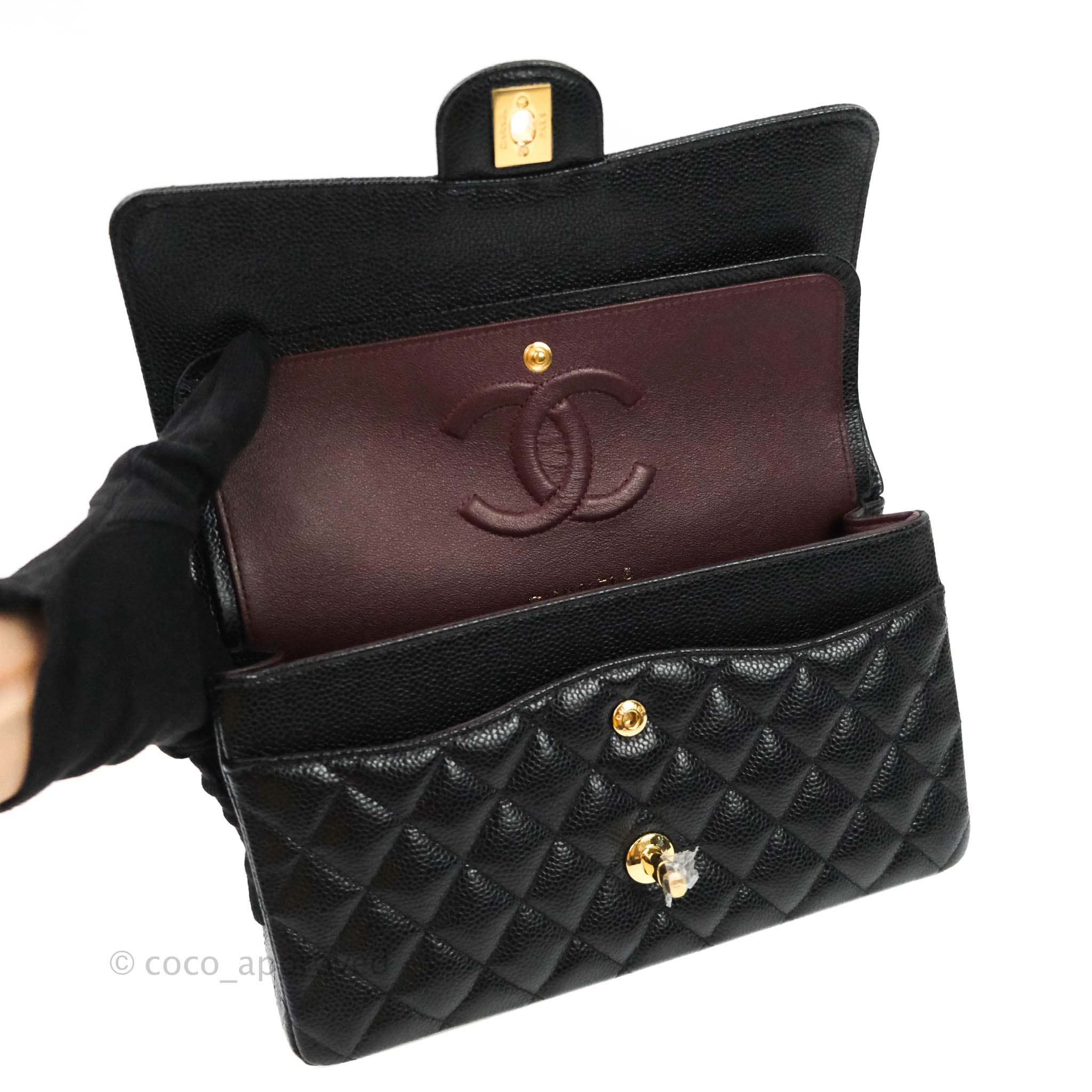 Chanel Classic Medium Double Flap Bag Black Caviar Leather with Gold Hardware - Luxury Designer Handbag for Women, Perfect for Work, Evening & Special Occasions
