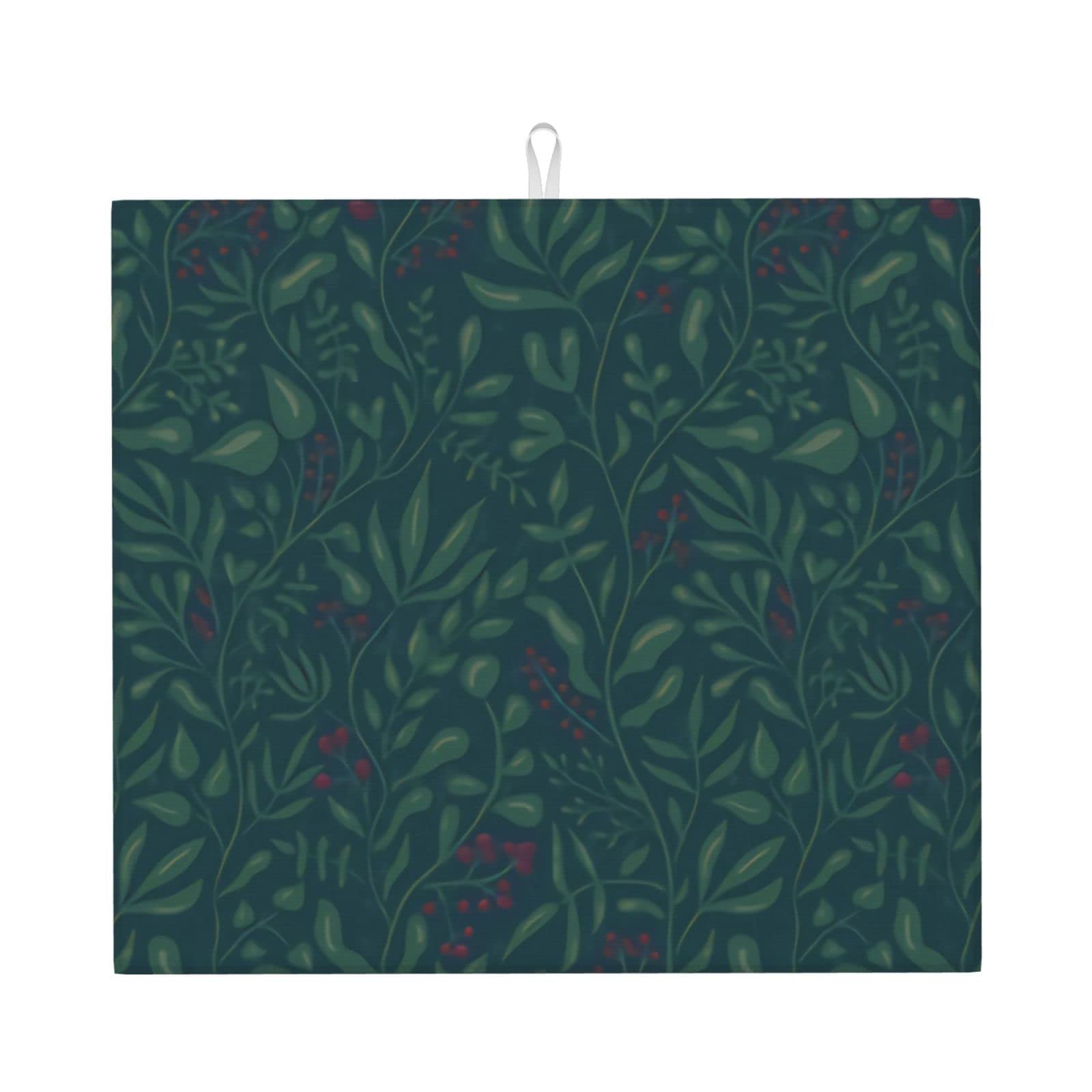 Leafy Vine Berry Dish Drying Mat - Fast Absorbent Microfiber 18x16