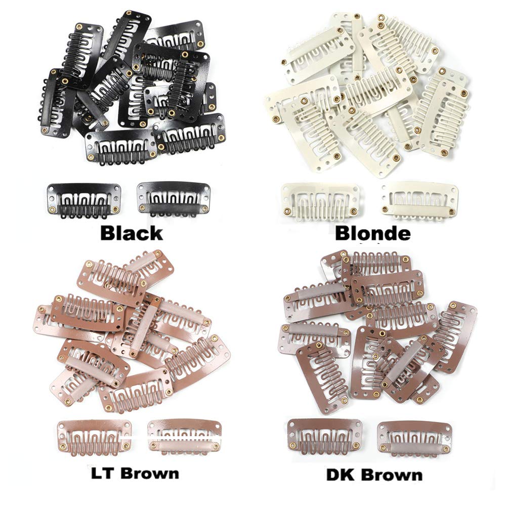 50pcs Hair Extension Clips U Shape - Blonde/Dark Brown/Light Brown/Black Snap Clips for Wigs & Wefts (32mm) | Secure Hold for Hair Extensions, Cosplay & Styling