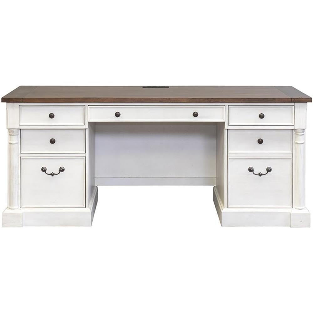 Atlin Designs Rustic Wood 3-Drawer Computer Desk in Weathered White - Home Office Writing Desk for Small Spaces, Work from Home & Study