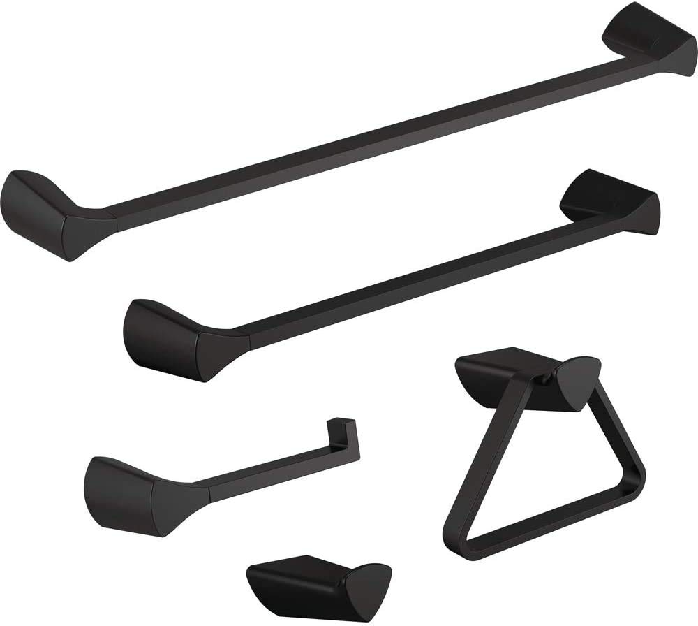 Delta Faucet 77480-BL Zura 24-Inch Matte Black Towel Bar with Shelf - Bathroom Storage Solution for Hand Towels & Toiletries