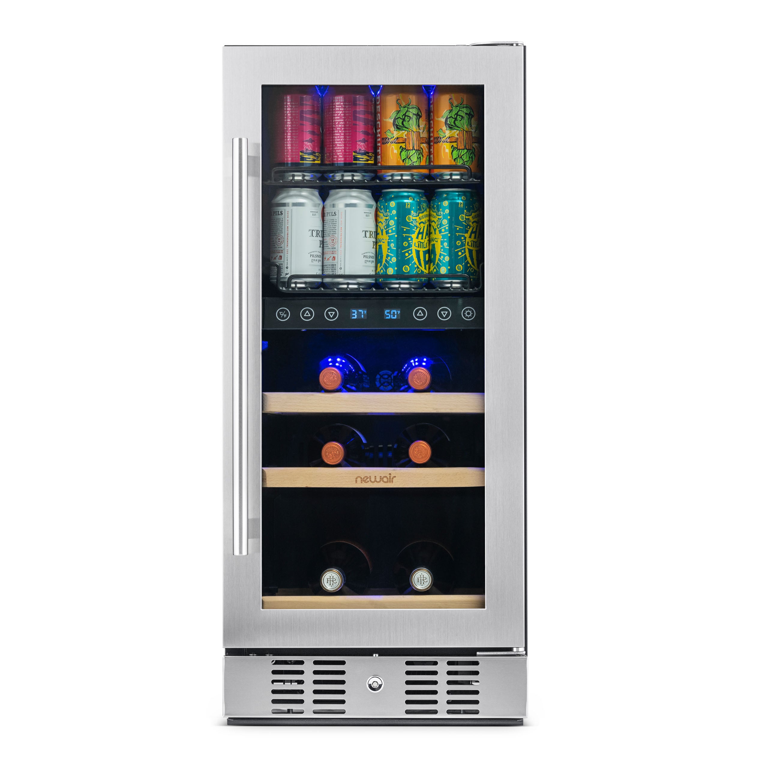 Newair® 48 Can 9 Bottle Built-in Dual Zone Beverage Refrigerator - Perfect for Home Bar, Office, or Man Cave Drinks Storage